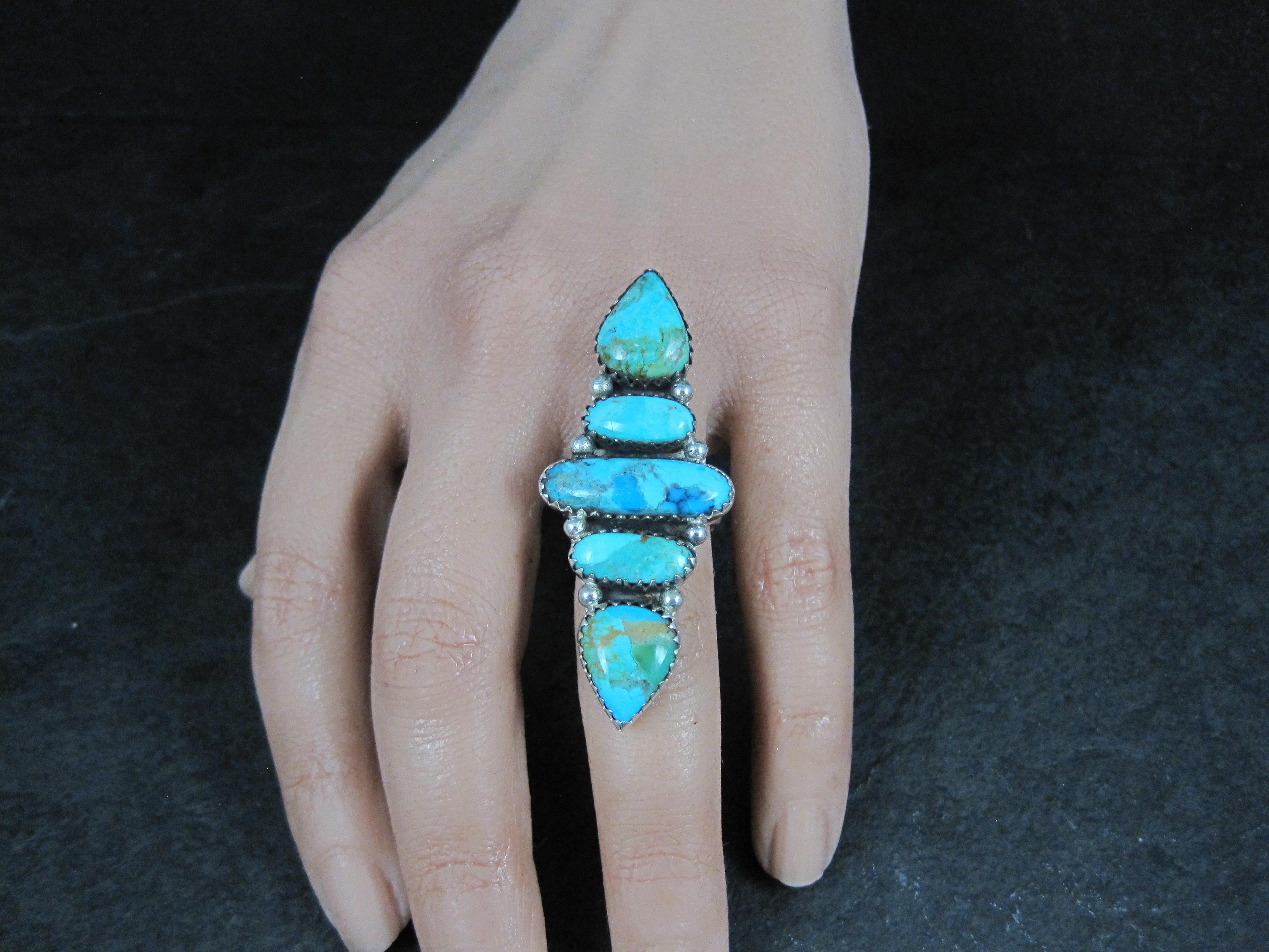 Longue bague en argent Sterling A Silver Turquoise Taille 7 en vente 6