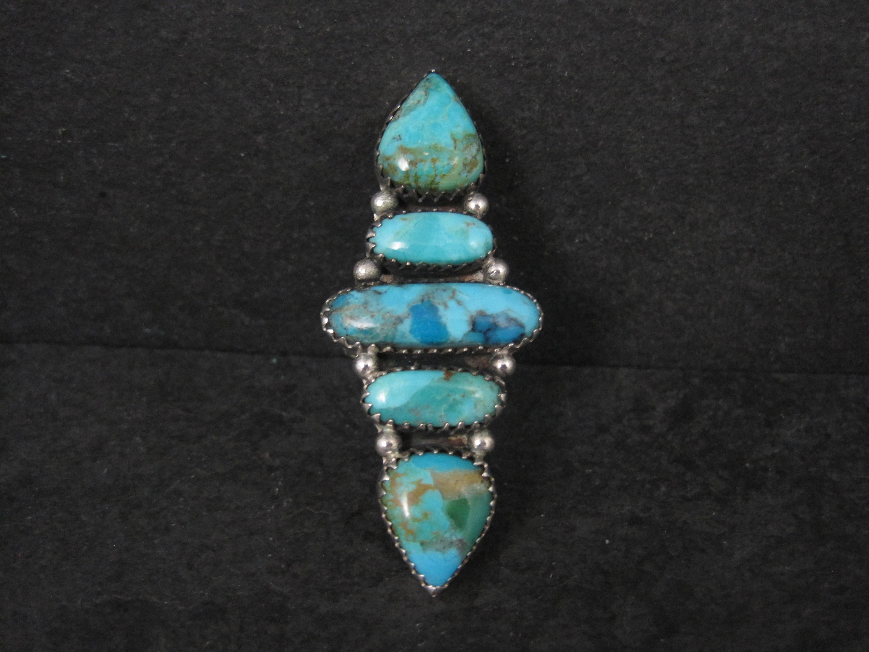 Amérindien Longue bague en argent Sterling A Silver Turquoise Taille 7 en vente