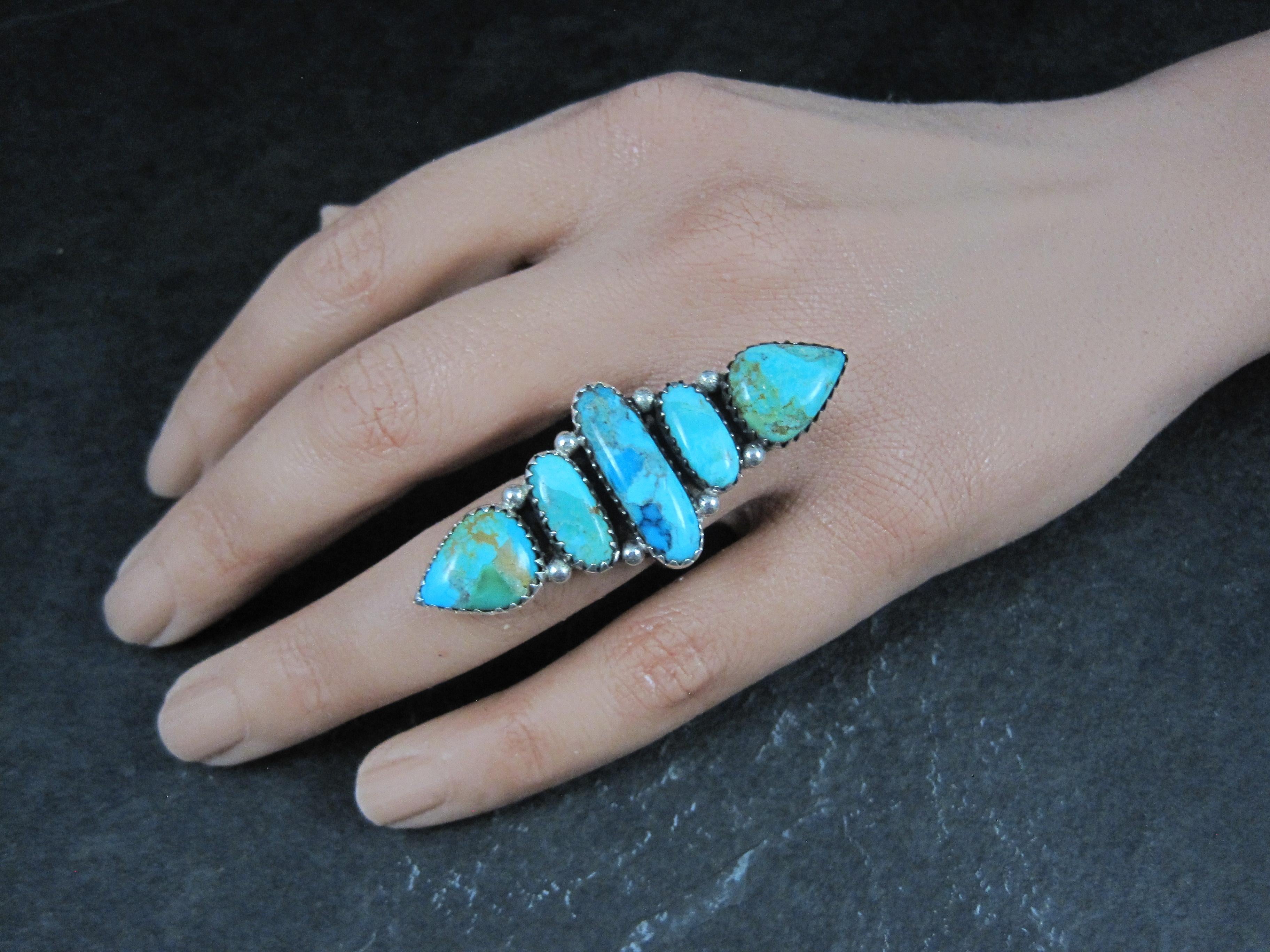 Longue bague en argent Sterling A Silver Turquoise Taille 7 Pour femmes en vente