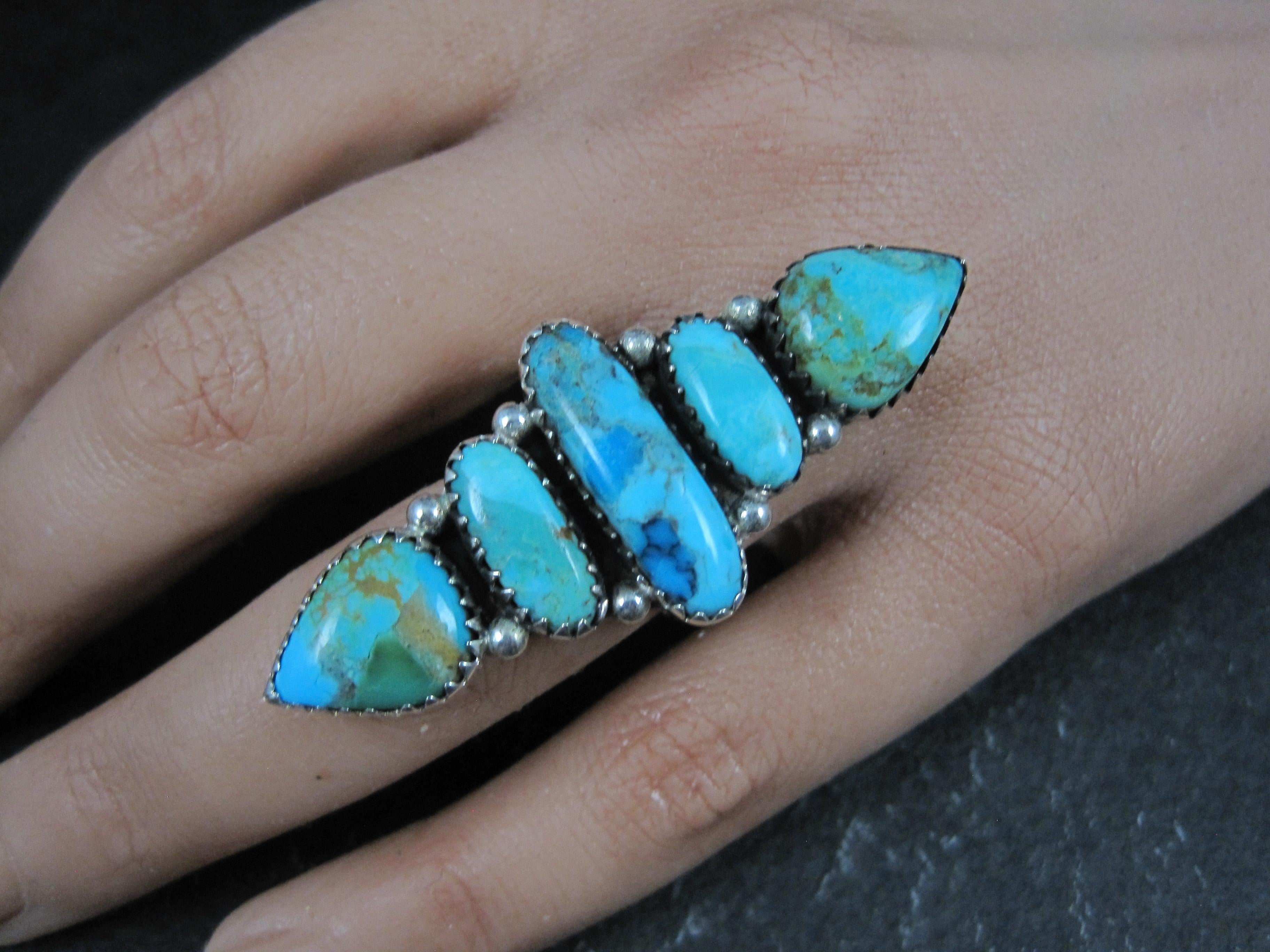 Longue bague en argent Sterling A Silver Turquoise Taille 7 en vente 1
