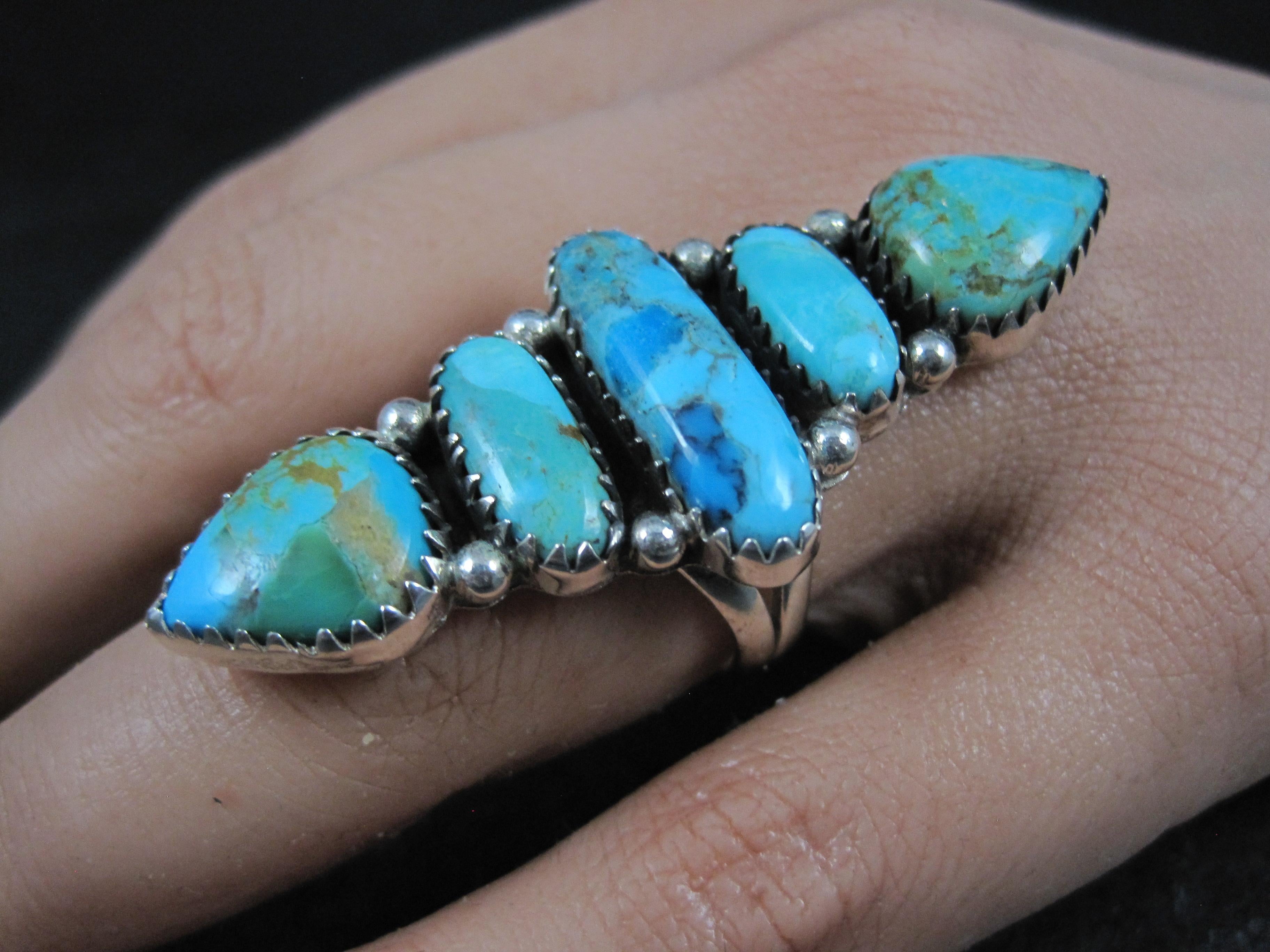 Longue bague en argent Sterling A Silver Turquoise Taille 7 en vente 2