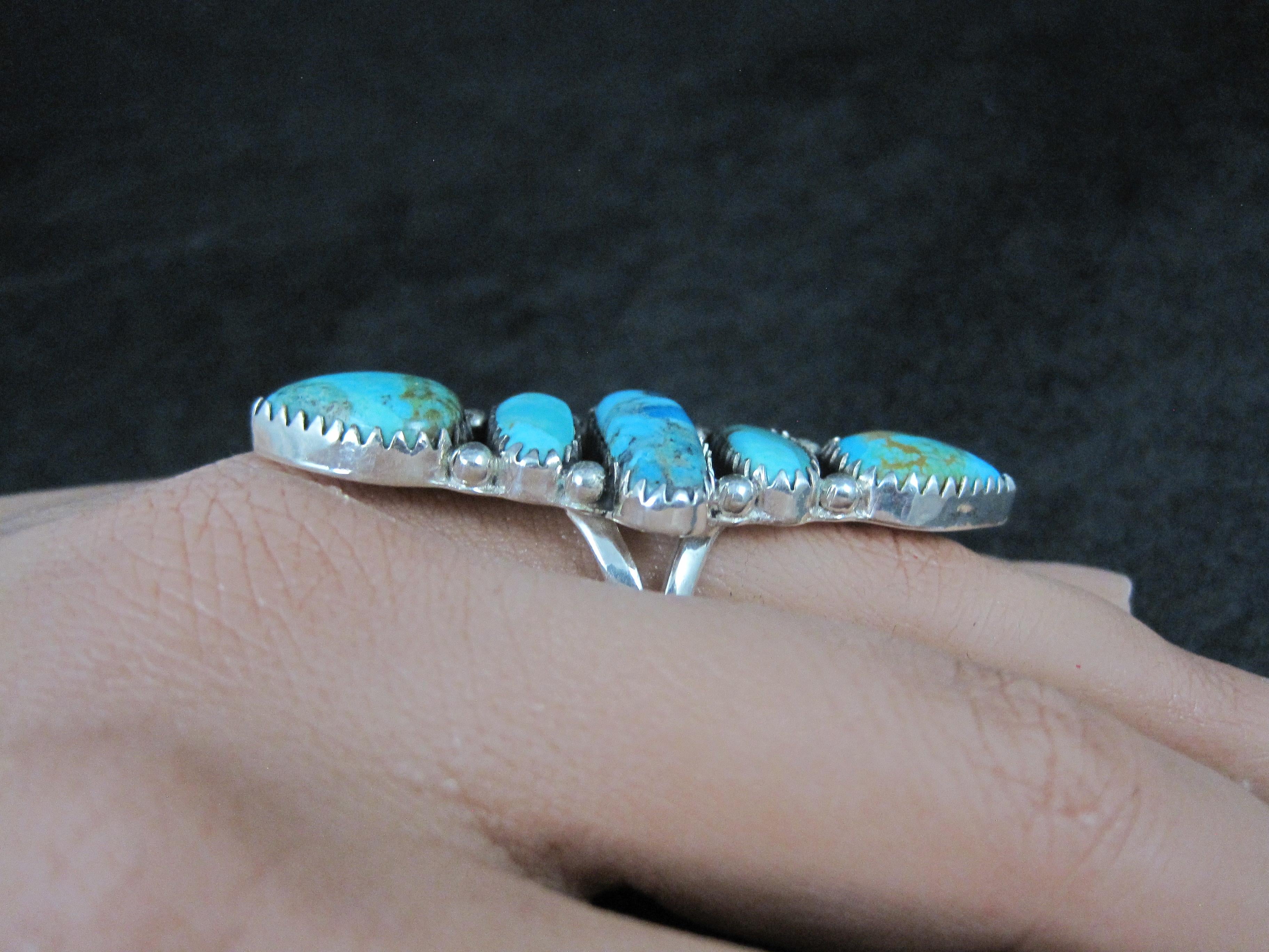 Longue bague en argent Sterling A Silver Turquoise Taille 7 en vente 3