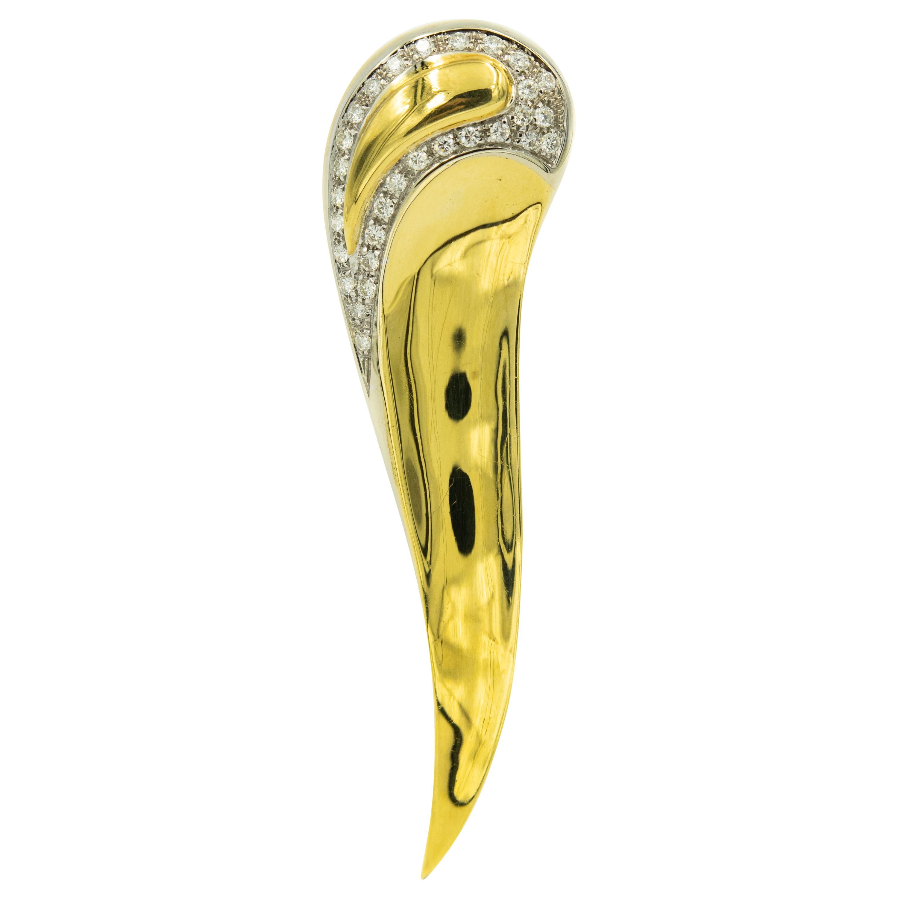 Long Spitzer & Furman Diamond Yellow Gold Wing Feather  Brooch