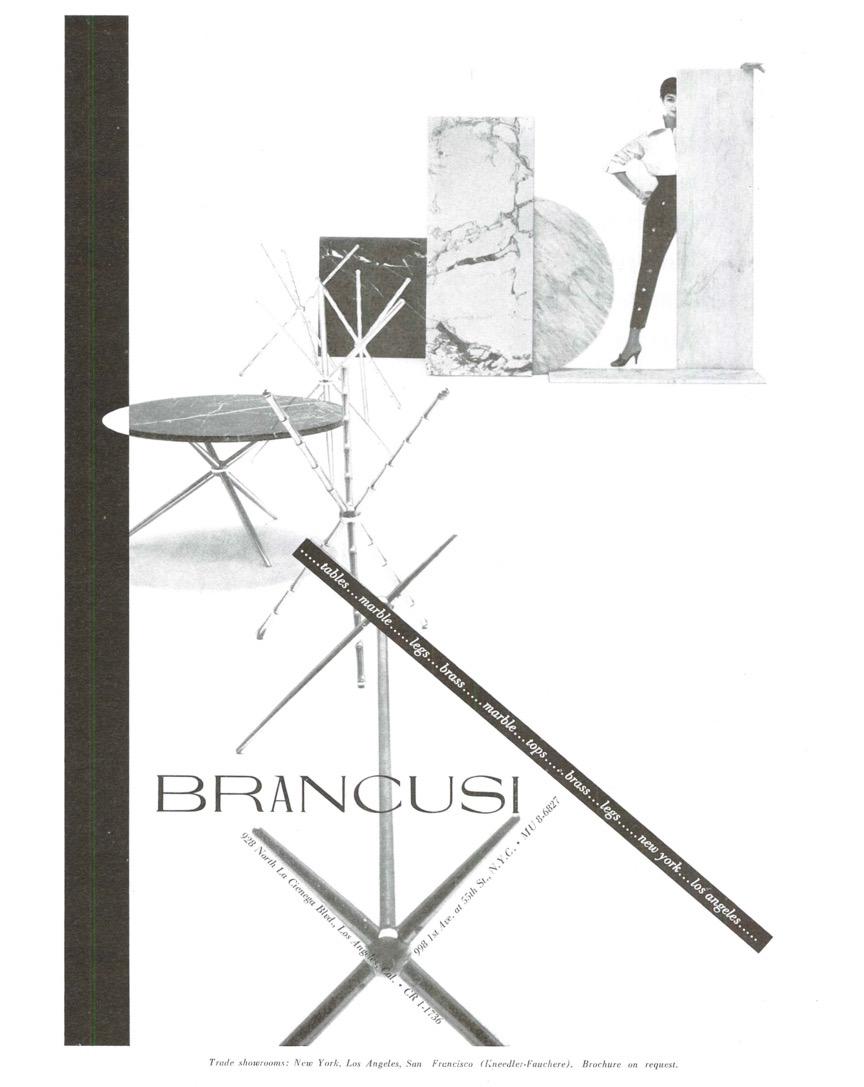 Brancusi Stainless and Brass X-Base Cocktail Table with Norwegian Rose Marble 2