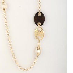 Long Station Sapphire & MOP Chain Necklace With Diamonds Made In 14K Yellow Gold