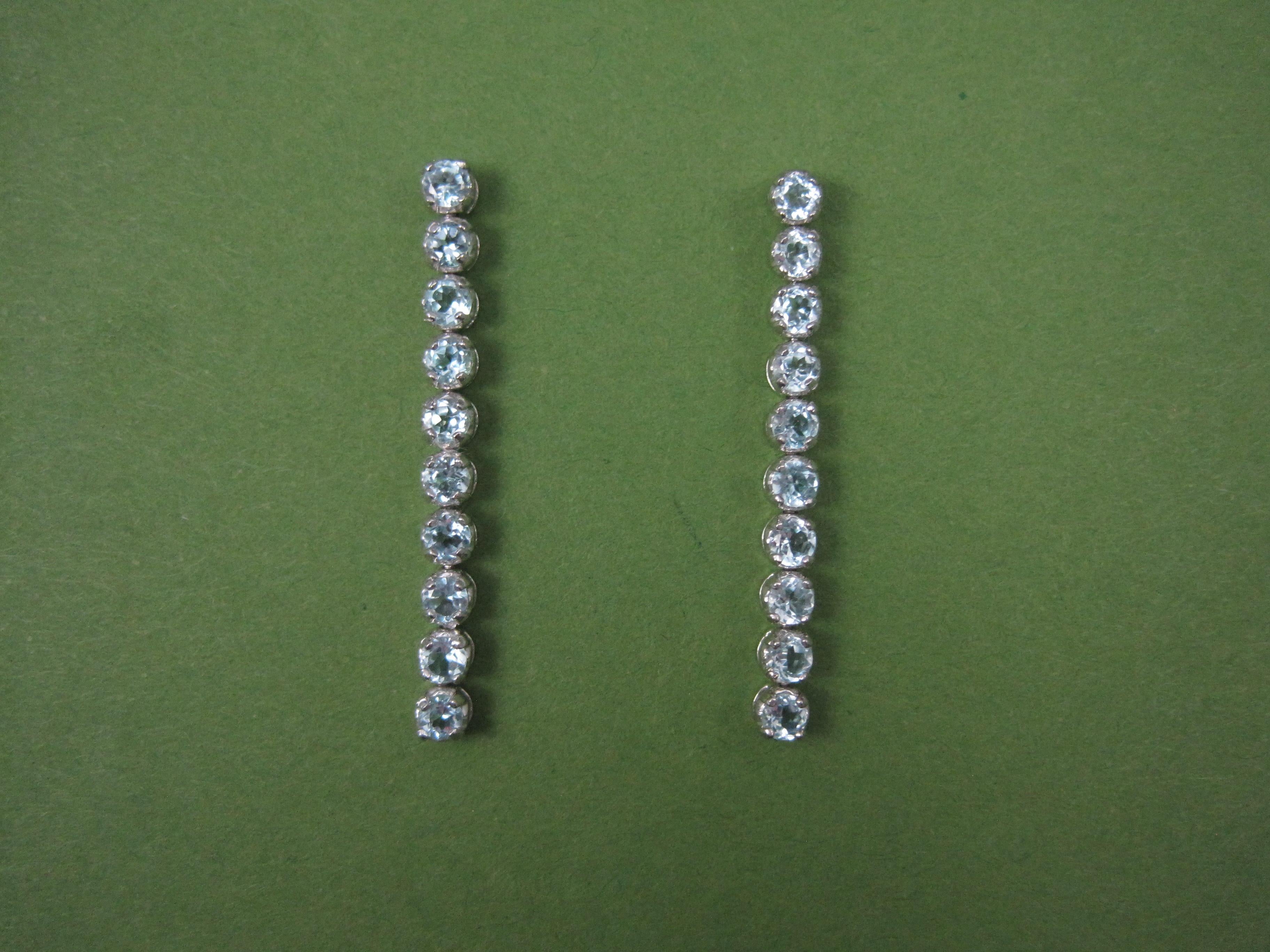 Round Cut Long Sterling Silver Blue Topaz Earrings For Sale