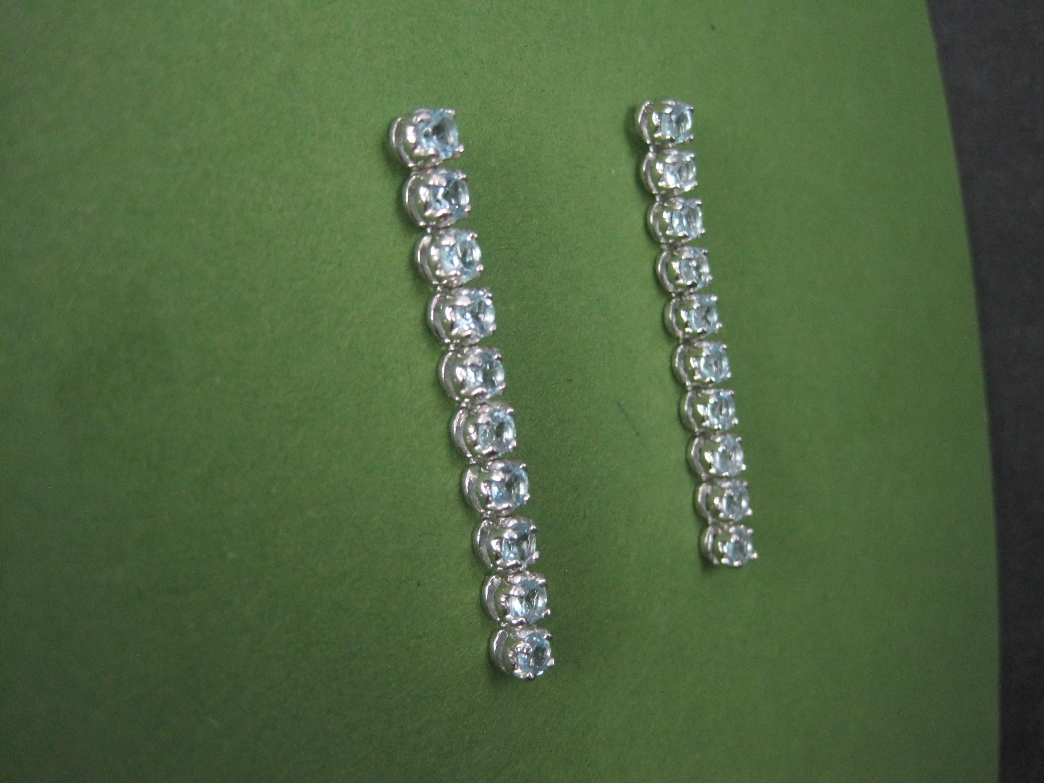 Women's Long Sterling Silver Blue Topaz Earrings For Sale