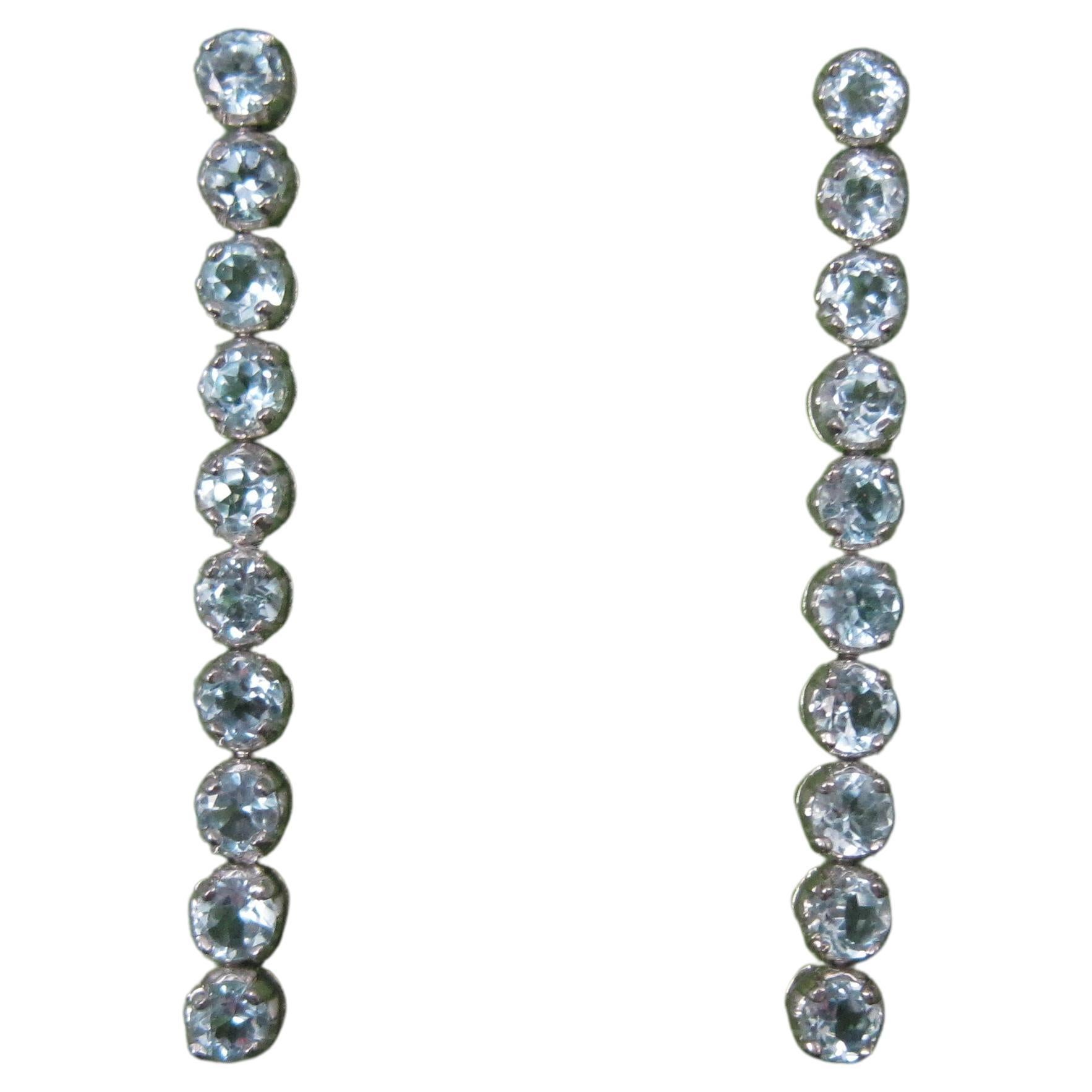 Long Sterling Silver Blue Topaz Earrings For Sale