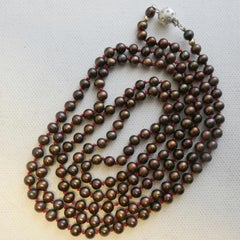 Long Strand Chocolate Brown Pearl Necklace on Red Silk Thread
