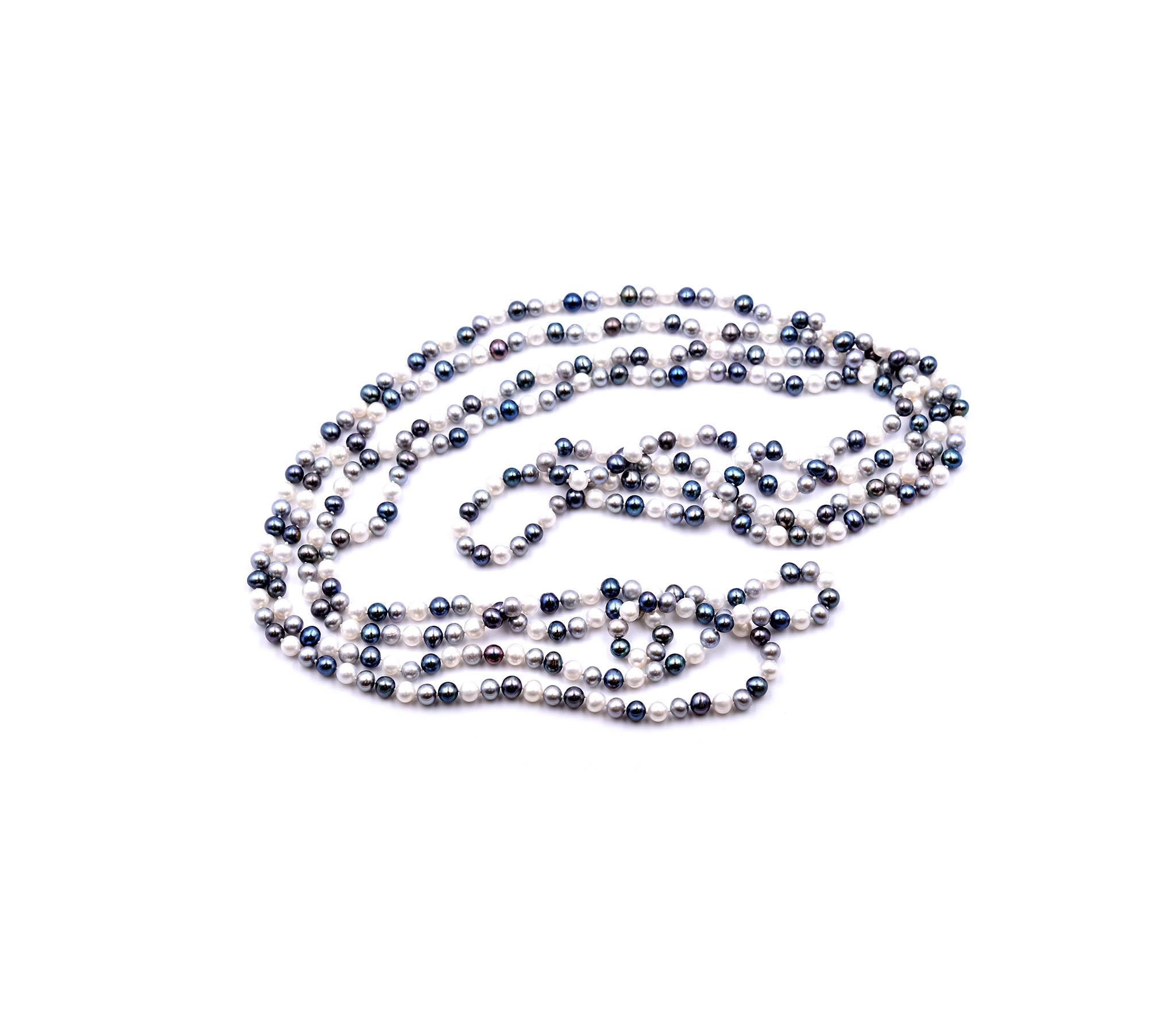 Women's Long Strand of Black and White Cultured Freshwater Pearl Necklace