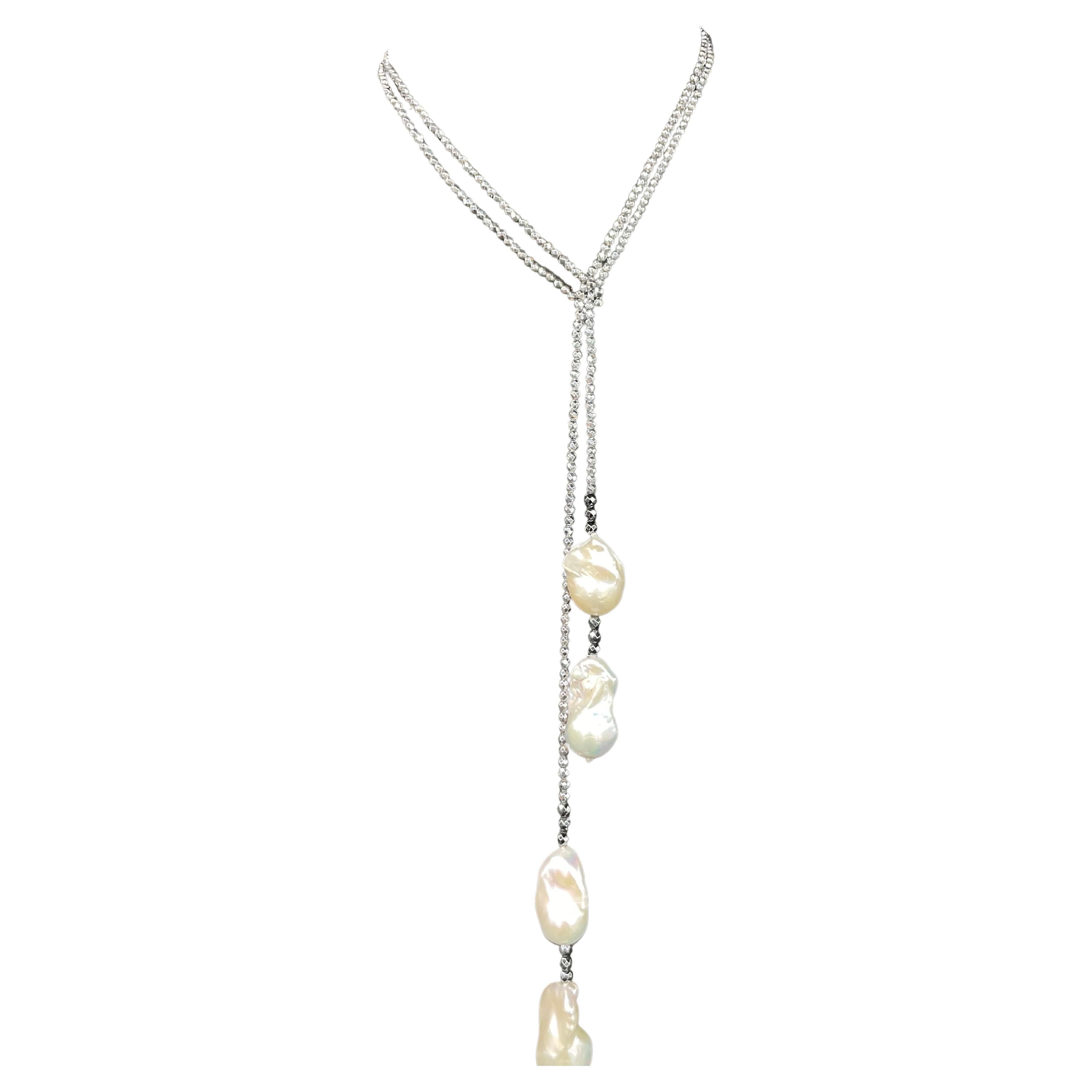 Collana lunga di perle barocche bianche di ematite 21-27 MM 46 pollici