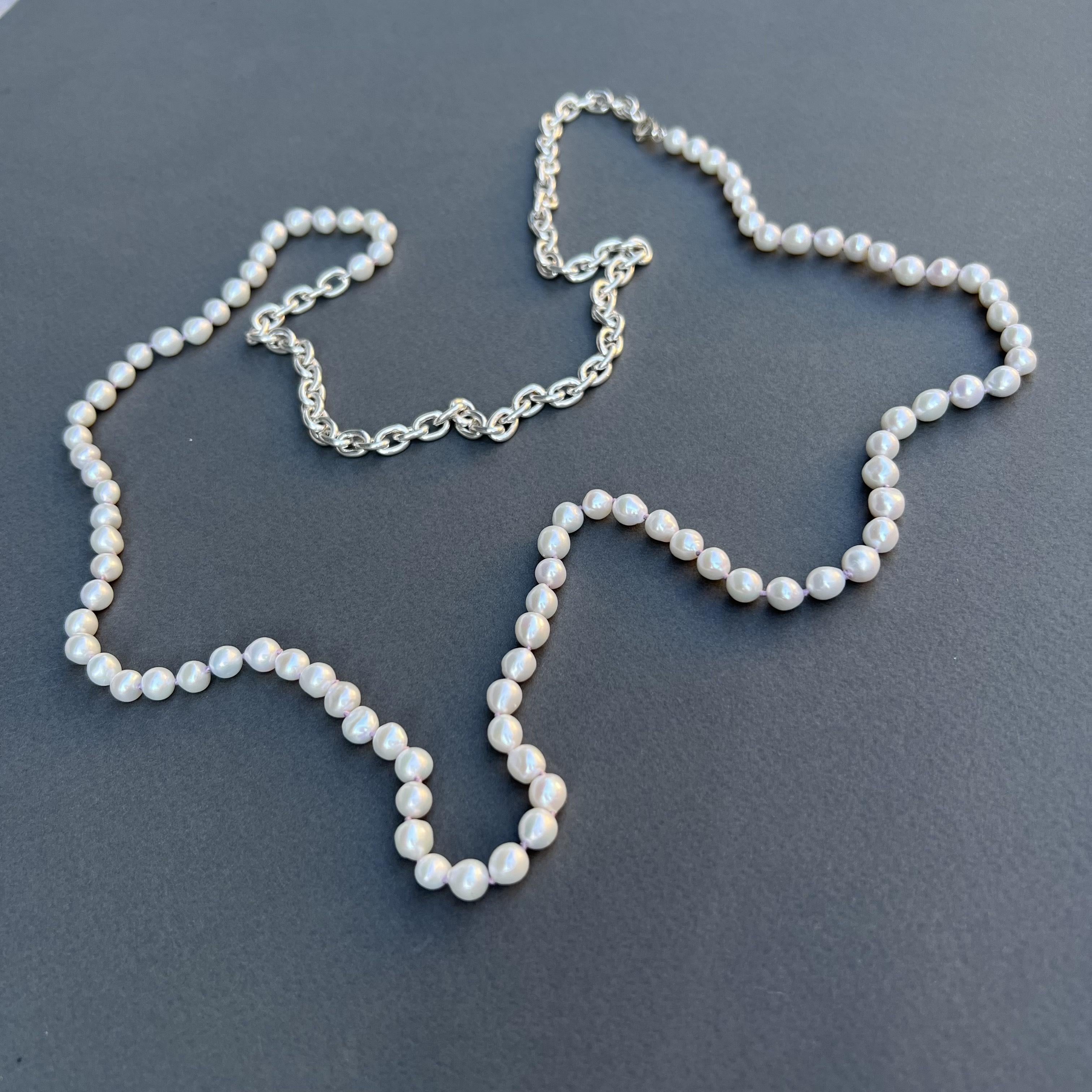 Women's Long Strand White Pearl Silver Chunky Chain Necklace J Dauphin For Sale
