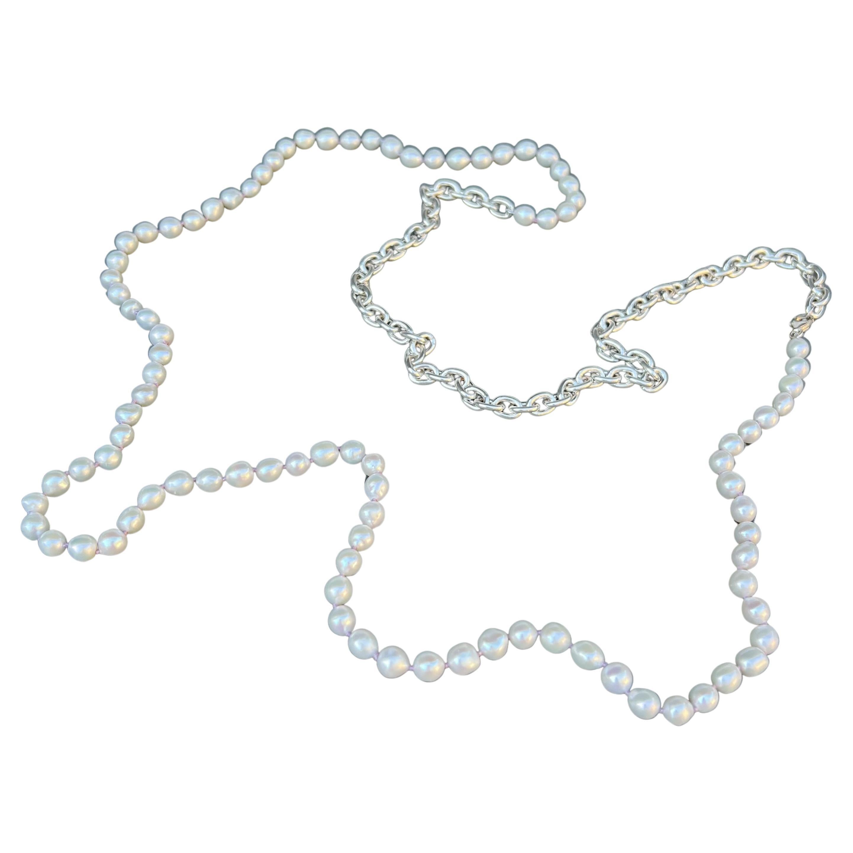 Long Strand White Pearl Silver Chunky Chain Necklace J Dauphin