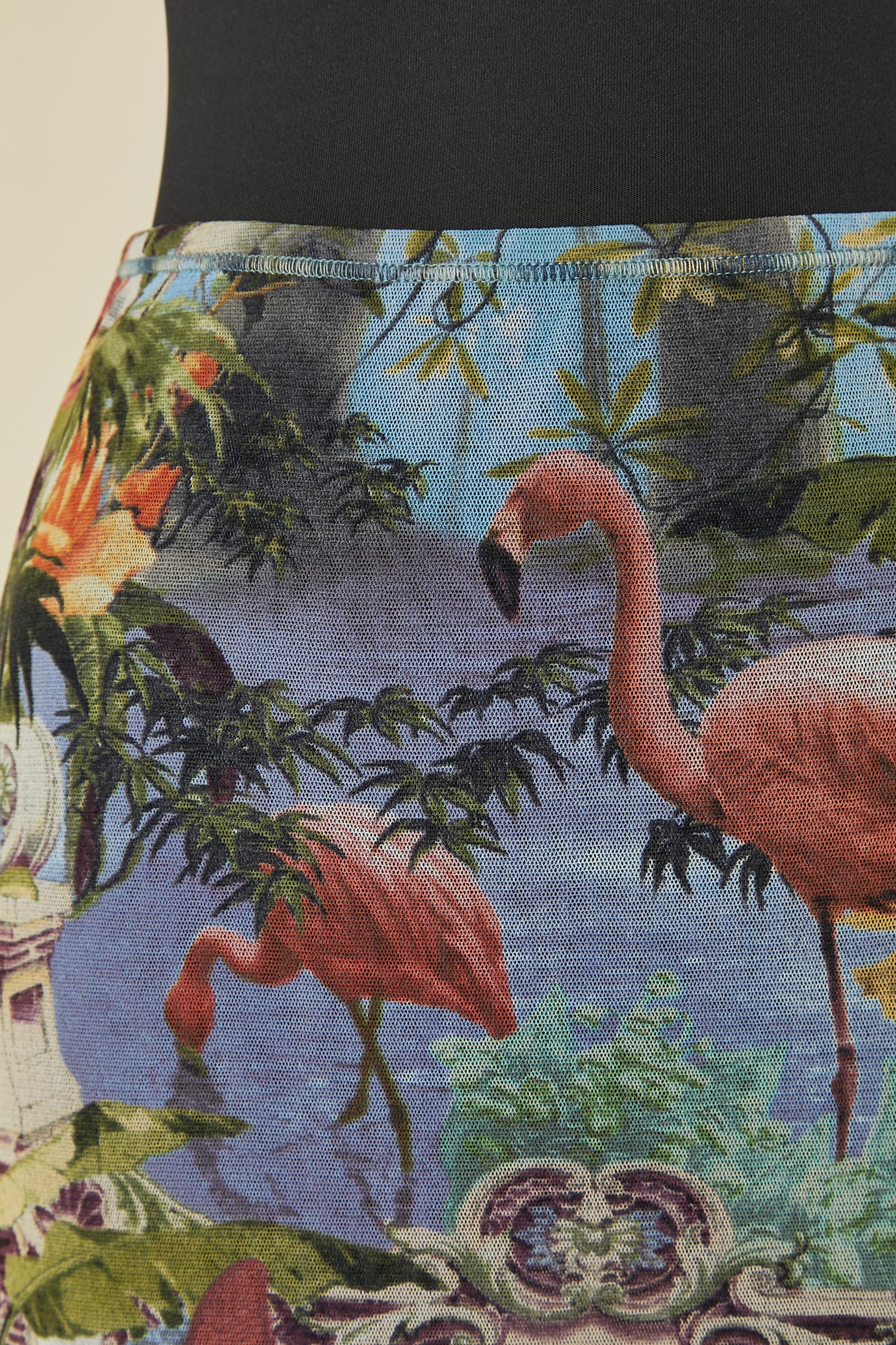 Longue jupe en tulle extensible à imprimé flamant rose JEAN-PAUL GAULTIER Soleil Excellent état - En vente à Saint-Ouen-Sur-Seine, FR