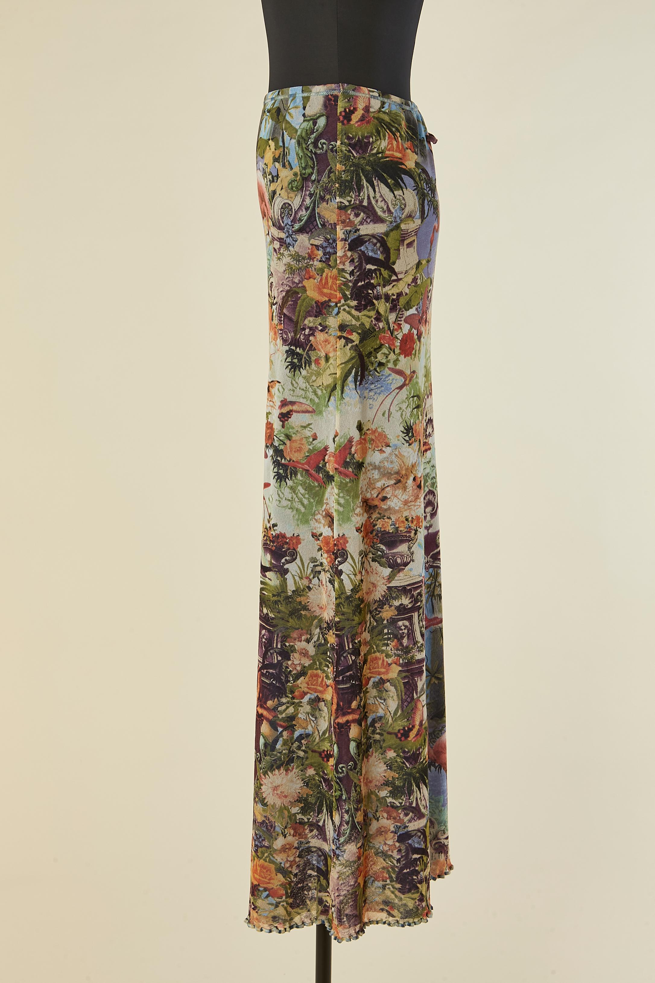 Longue jupe en tulle extensible à imprimé flamant rose JEAN-PAUL GAULTIER Soleil Pour femmes en vente