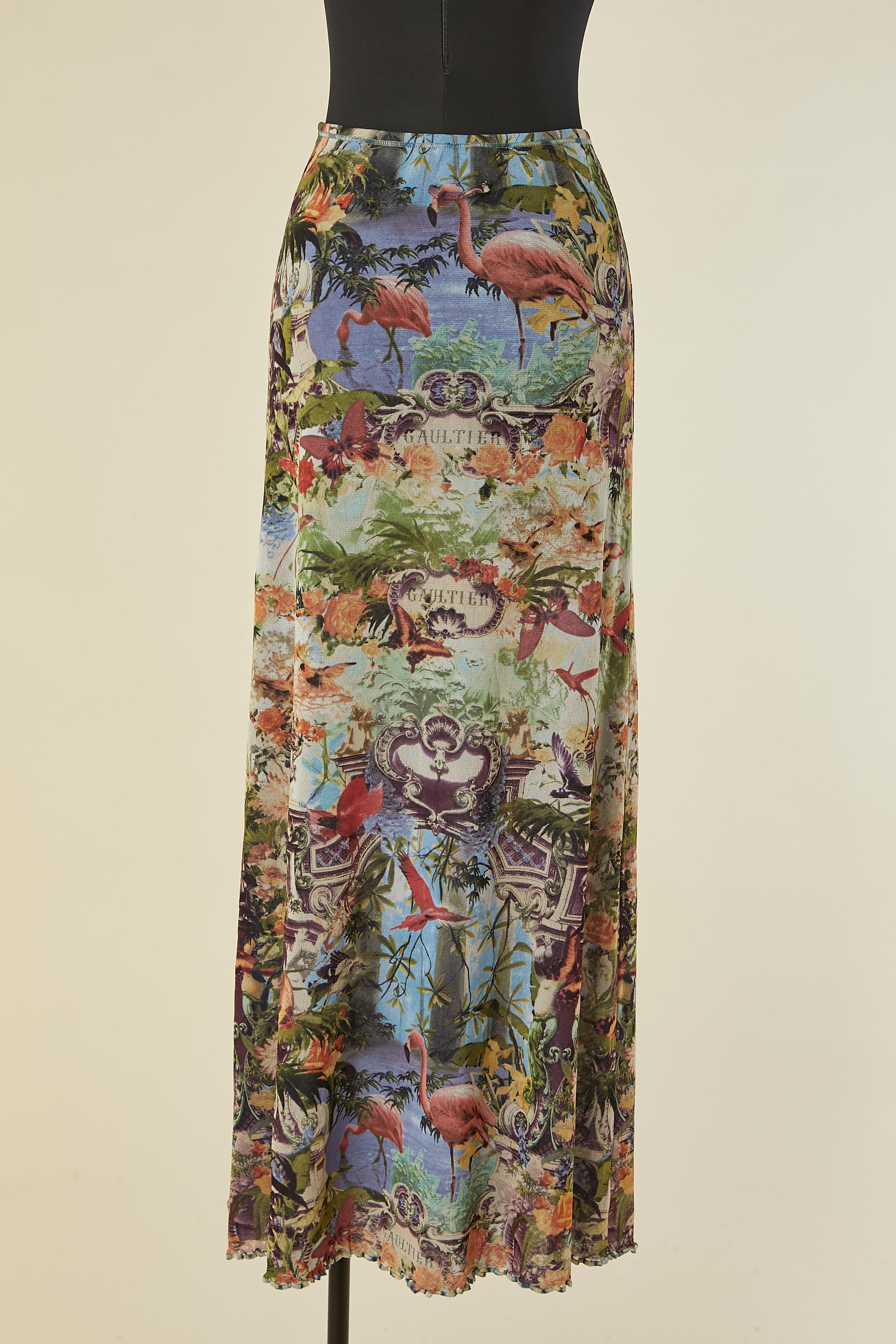 Longue jupe en tulle extensible à imprimé flamant rose JEAN-PAUL GAULTIER Soleil en vente 1