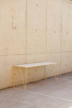 Long Study Desk / Console Table in Beige Linoleum and Steel