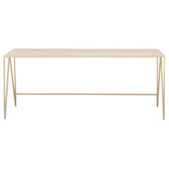 Long Study Desk / Large Console Table in Beige Linoleum and Steel