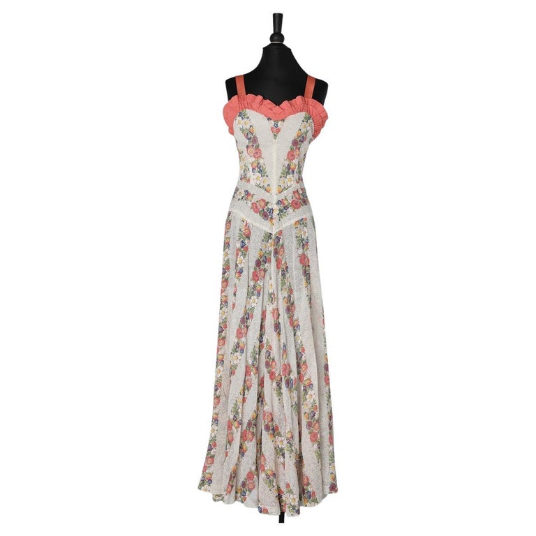 Long summer cocktail dress with flowers print and ruffles Circa 1930/1940 For Sale at 1stDibs Long summer cocktail dress with flowers print and ruffles Circa 1930/1940 For Sale at 1stDibs