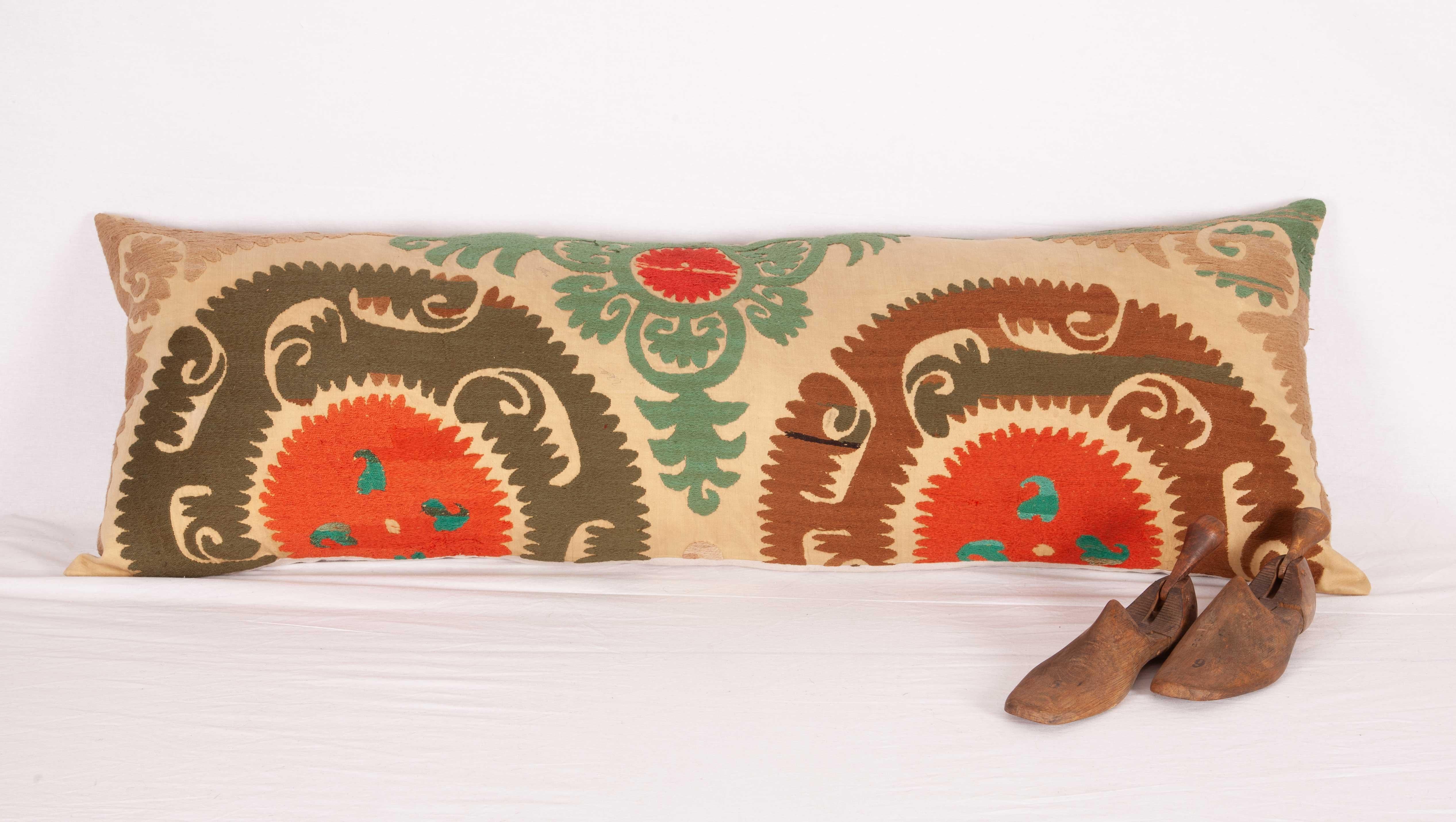 20th Century Long Suzani Pillow Case Fashioned from a Vintage Uzbek Suzani, 1960s For Sale