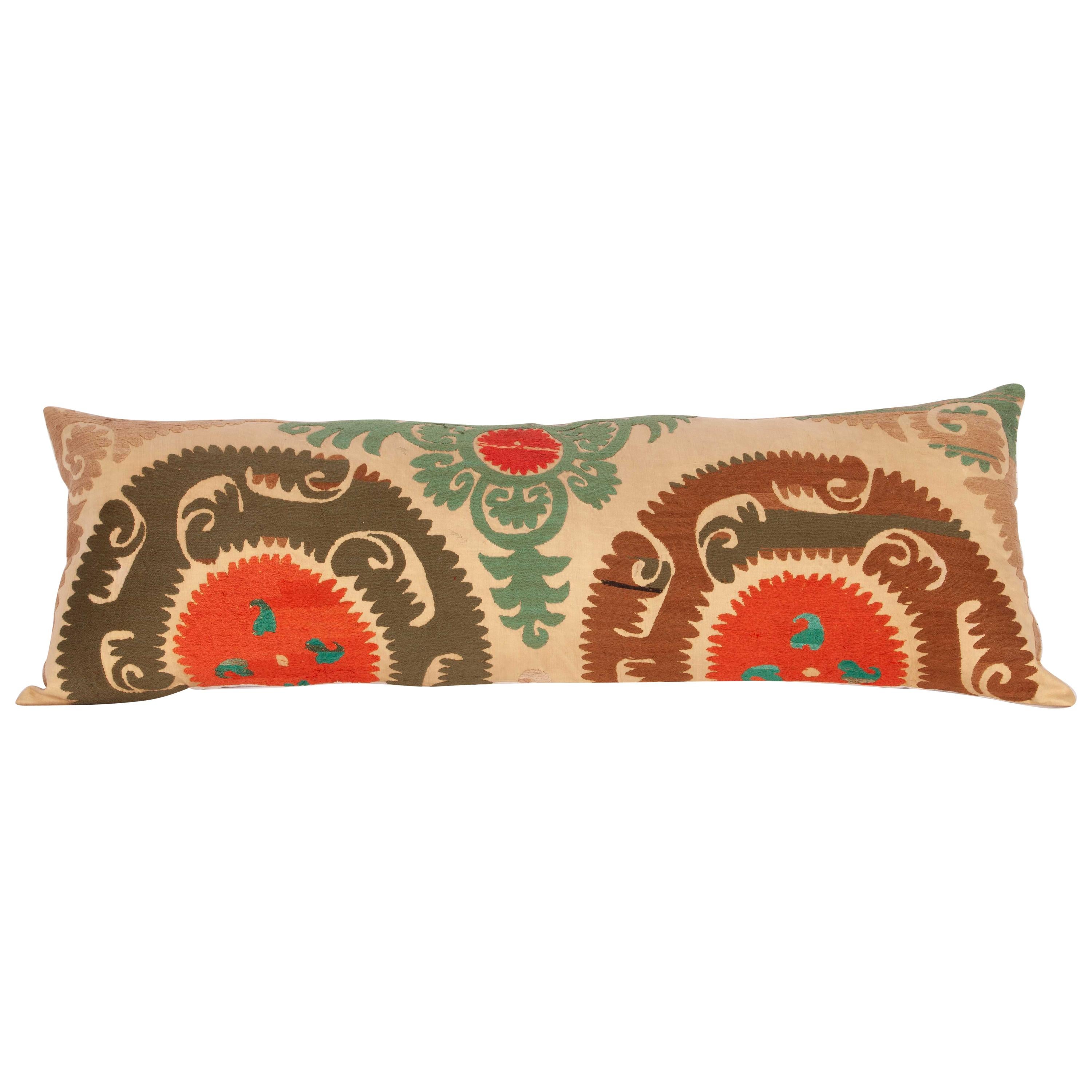 Long Suzani Pillow Case Fashioned from a Vintage Uzbek Suzani, 1960s For Sale