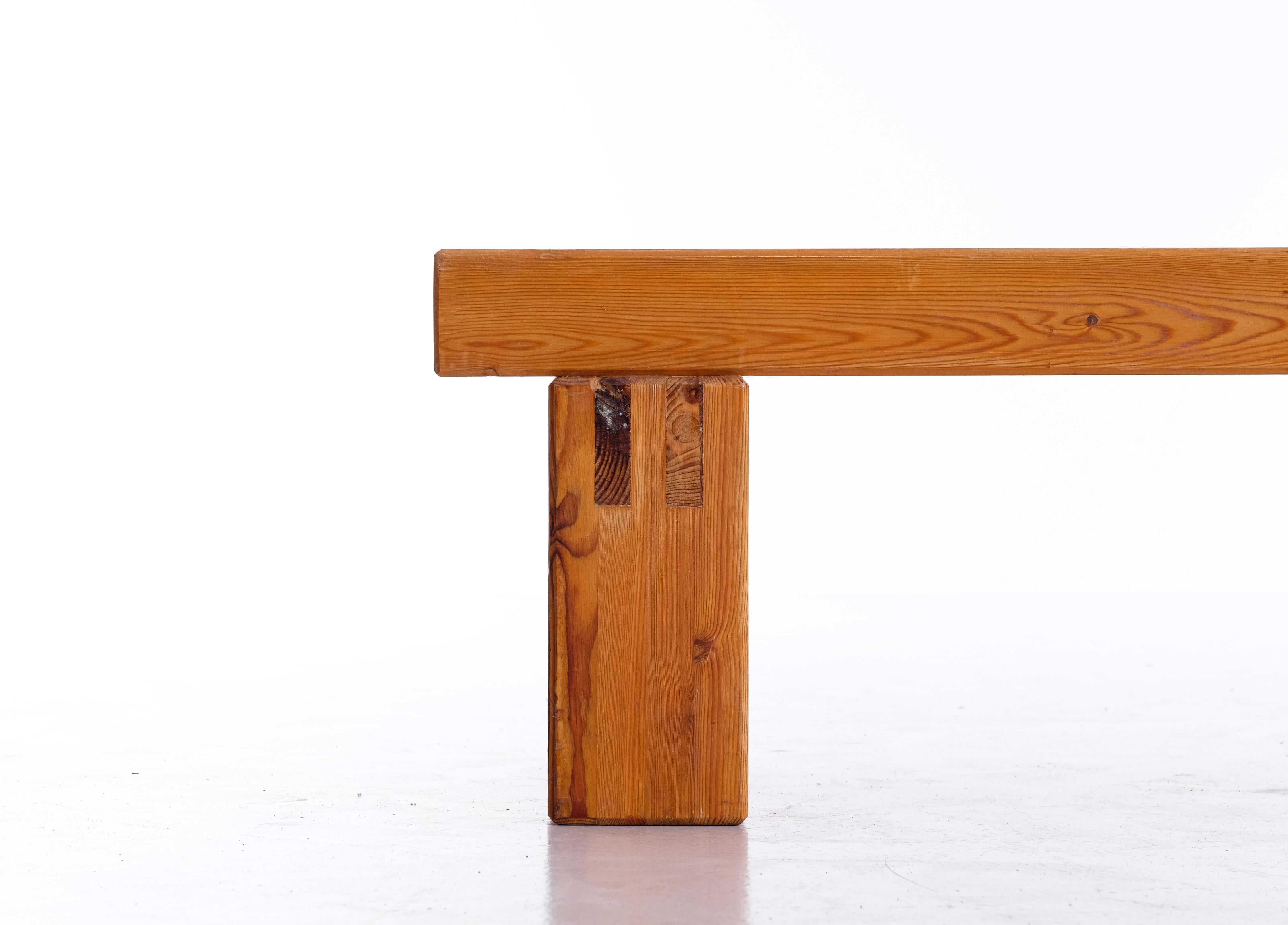 Scandinavian Modern Long Swedish Bench / Side Table in solid pine, 1970s For Sale