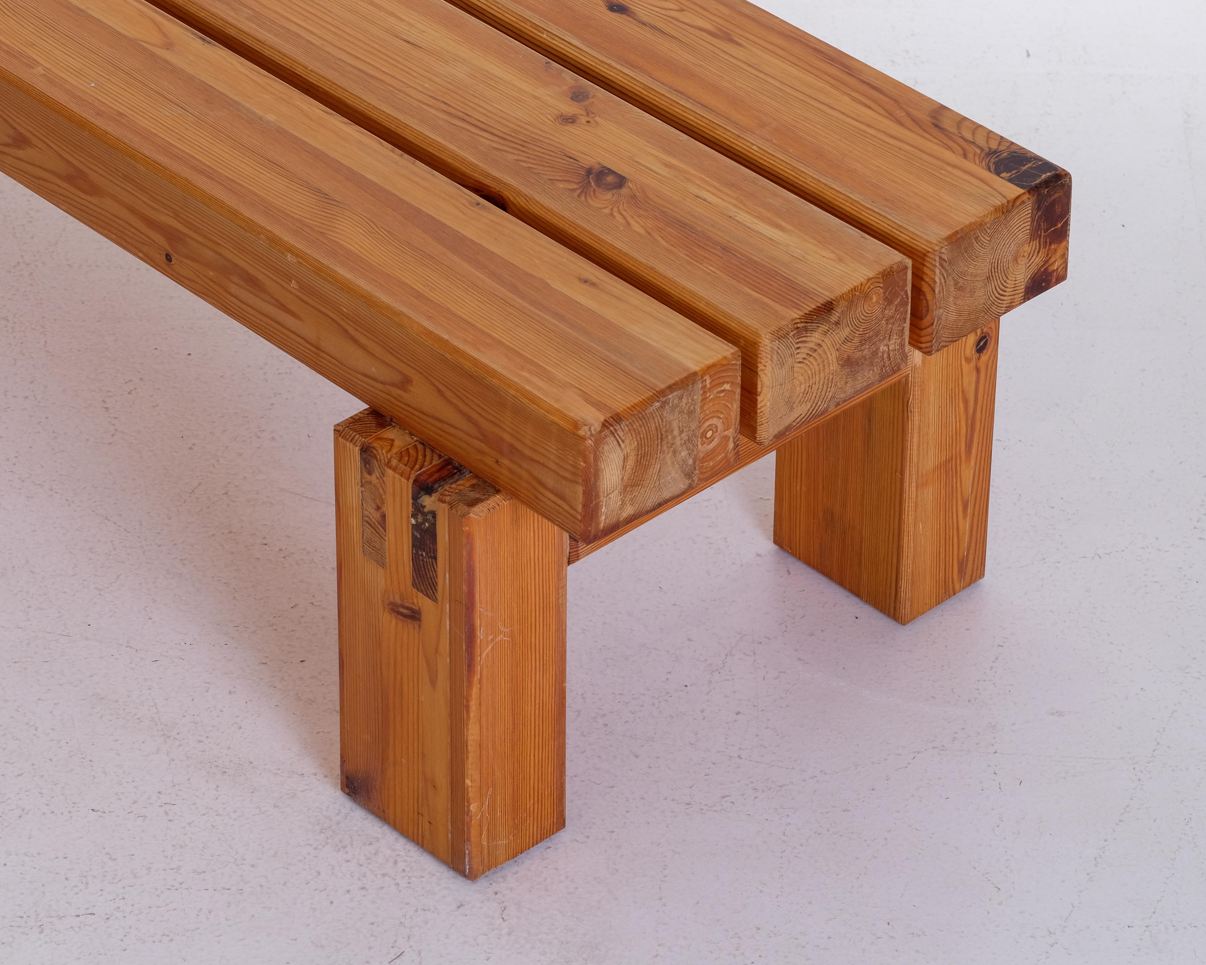 Late 20th Century Long Swedish Bench / Side Table in solid pine, 1970s For Sale