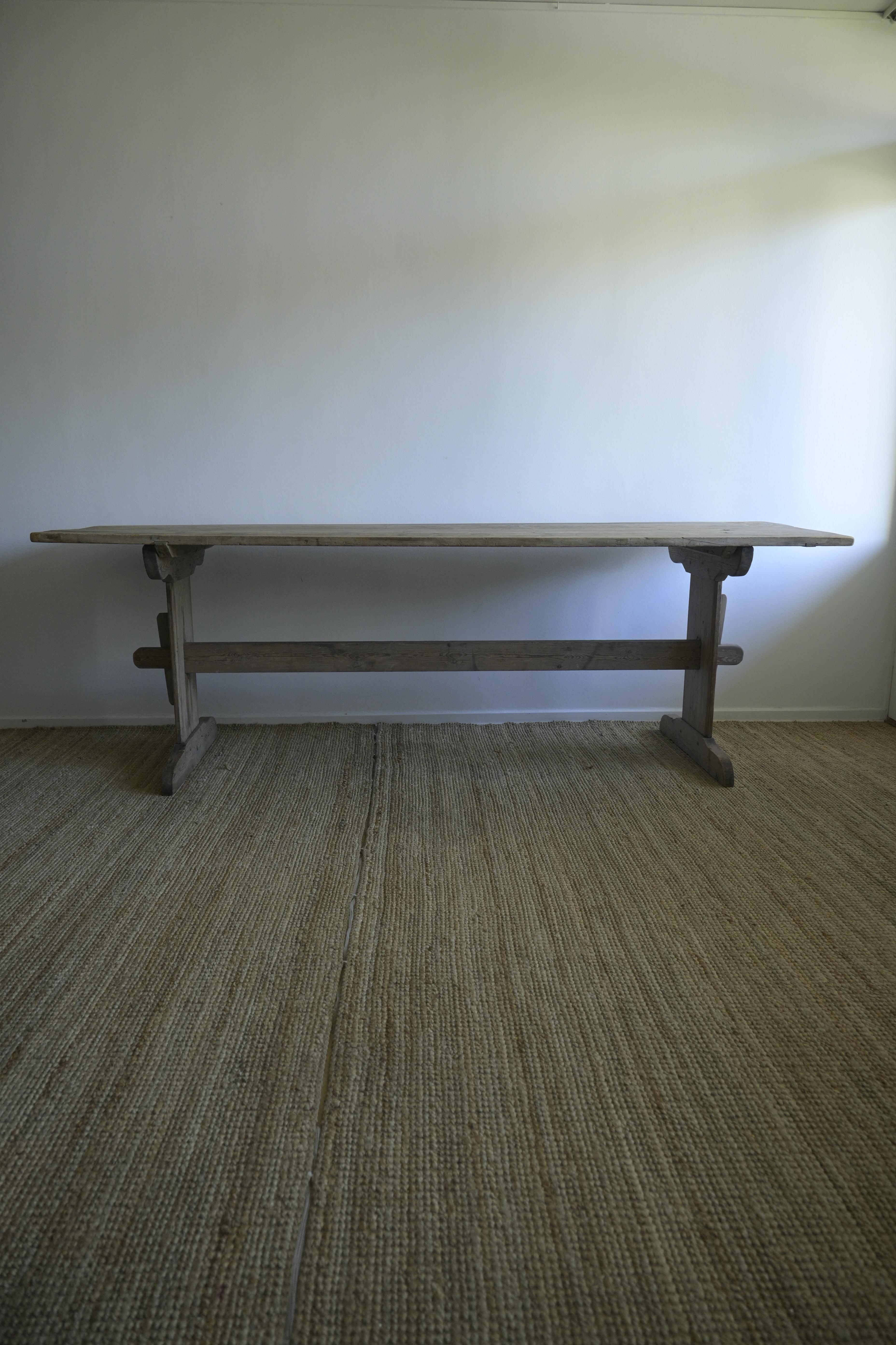 Hand-Carved Long Swedish Trestle Table ca 1780
