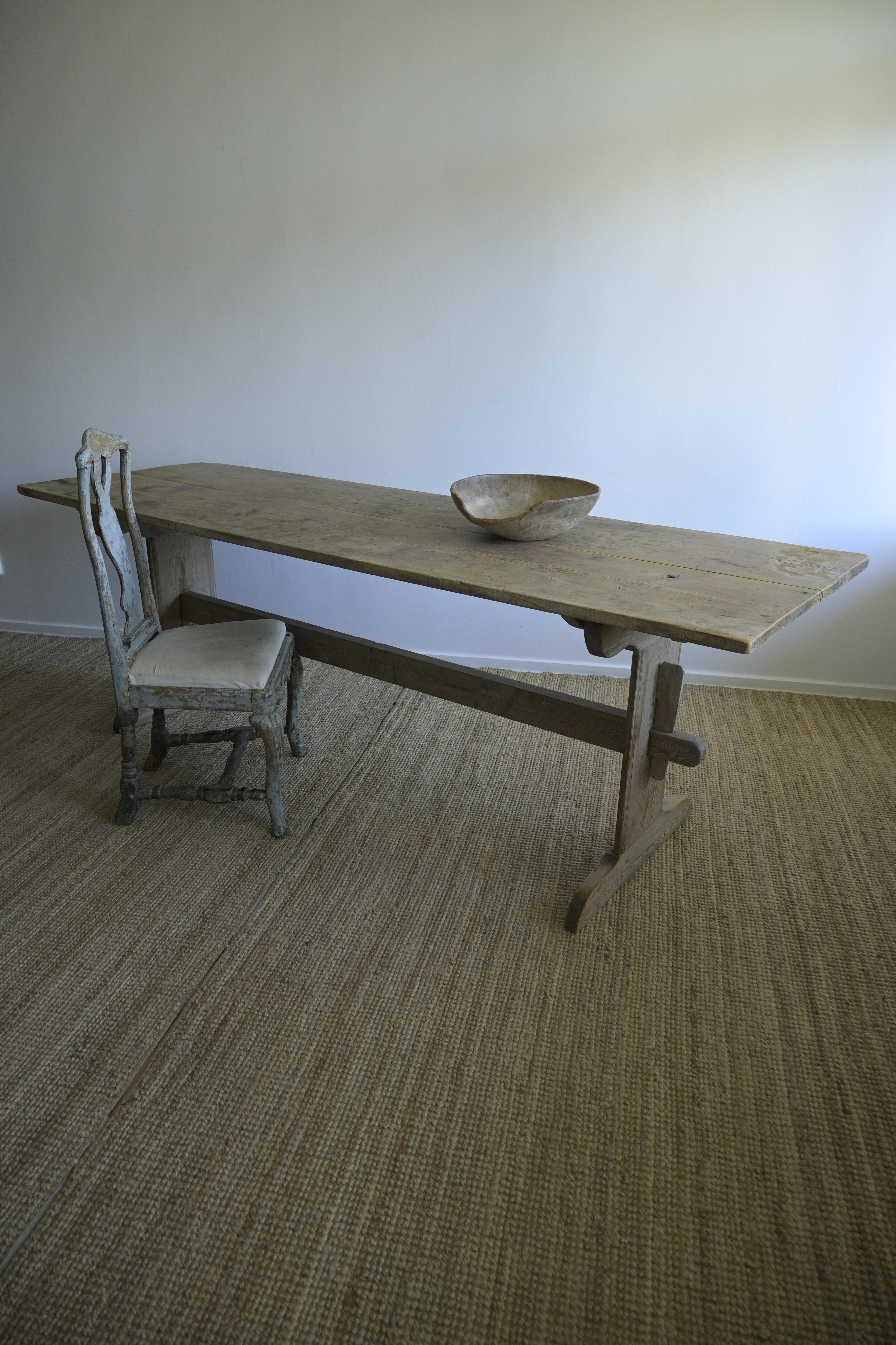 Pine Long Swedish Trestle Table ca 1780 For Sale