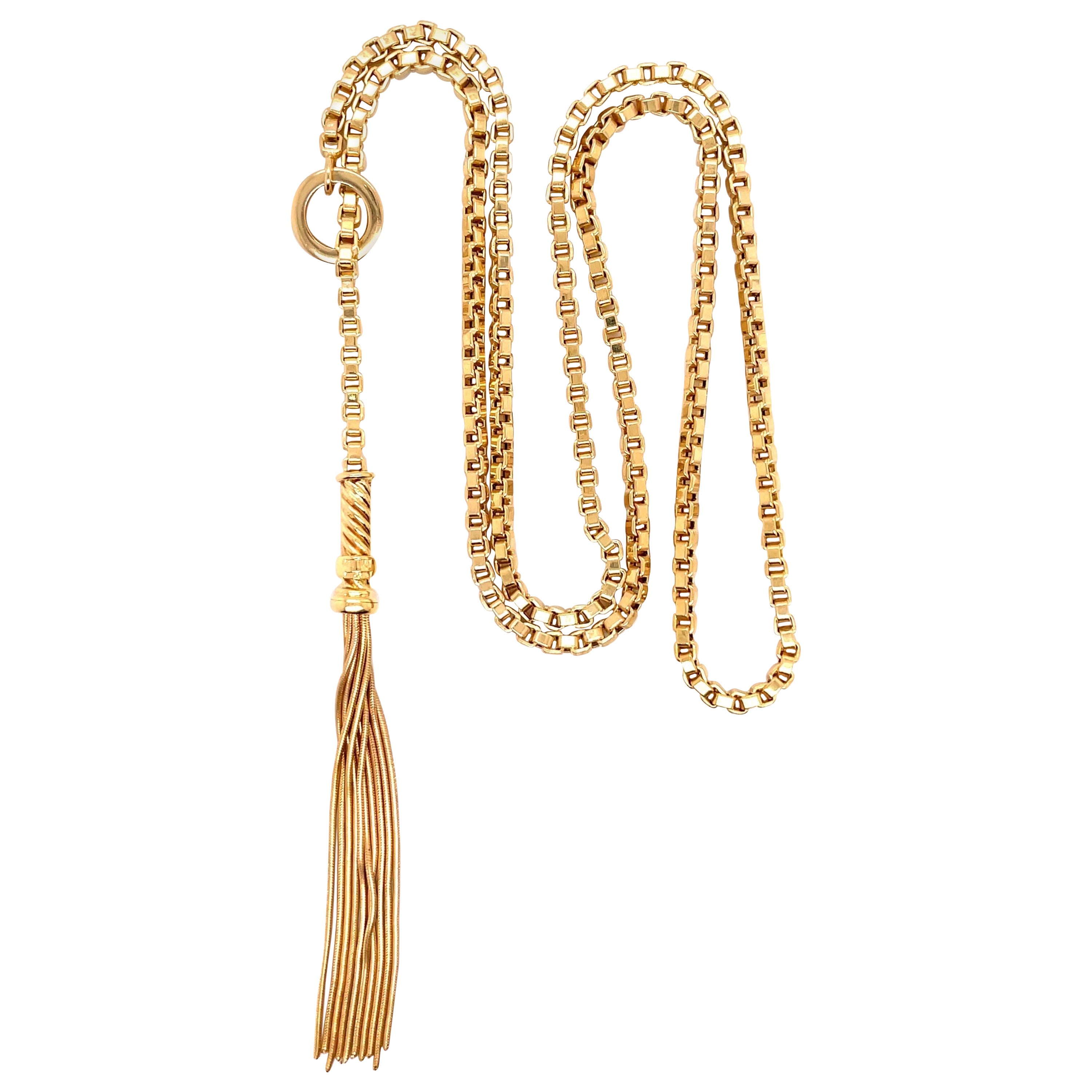 Long Tassel Adjustable Necklace 14 Karat Yellow Gold 13.4 Grams