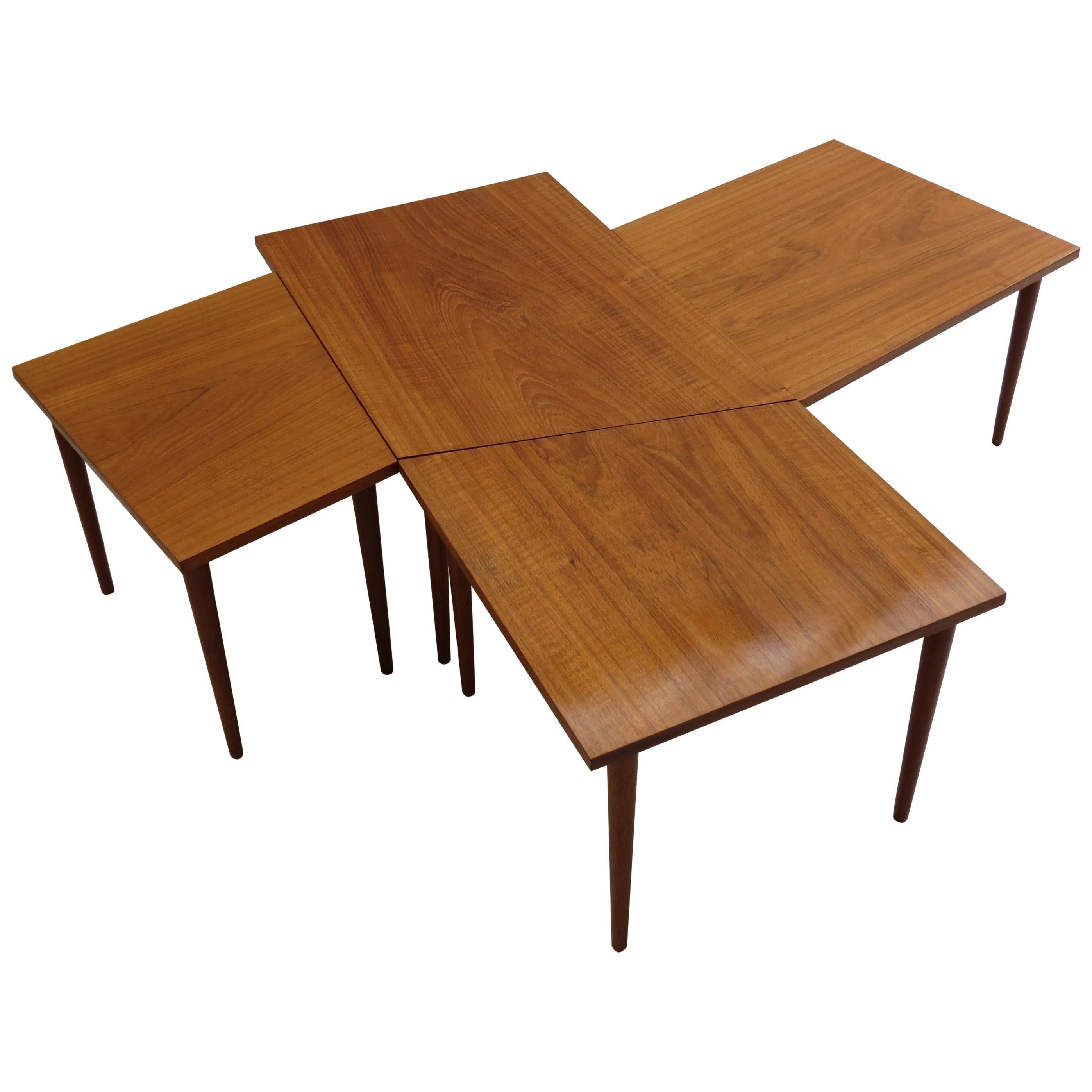 Long Teak Coffee Table Set of 4 Nest of Tables Scandinavian Midcentury