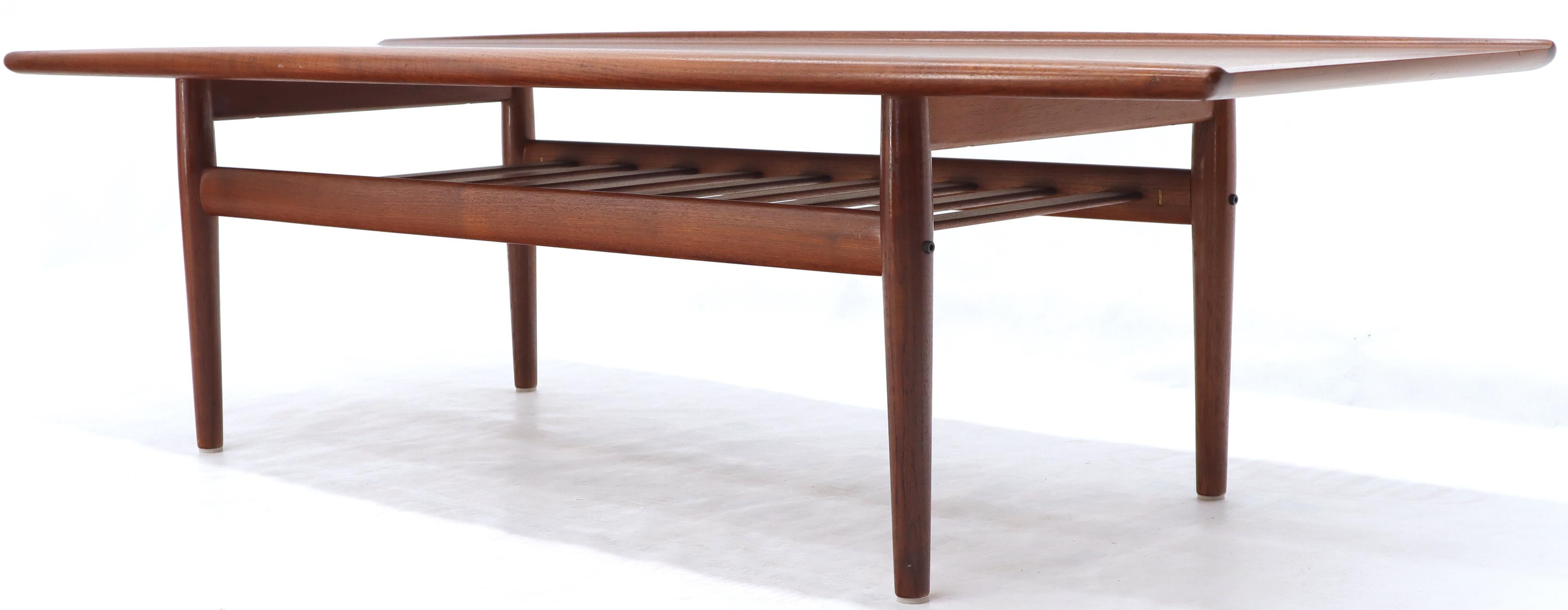 Long Teak Danish Mid-Century Modern Coffee Table with Magazine Rack Shelf 3