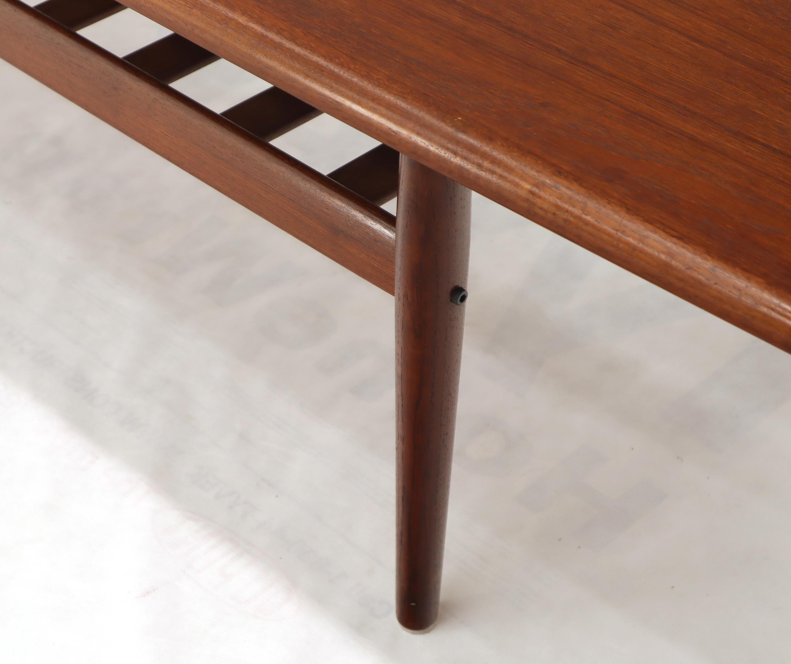 20th Century Long Teak Danish Mid-Century Modern Coffee Table with Magazine Rack Shelf