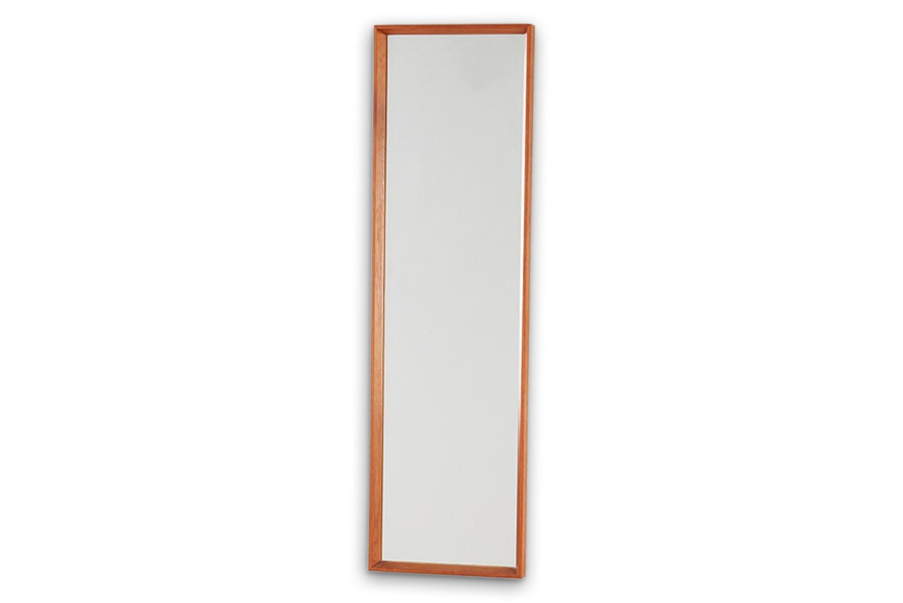 Mid-Century Modern Long Teak Framed Wall Mirror For Sale