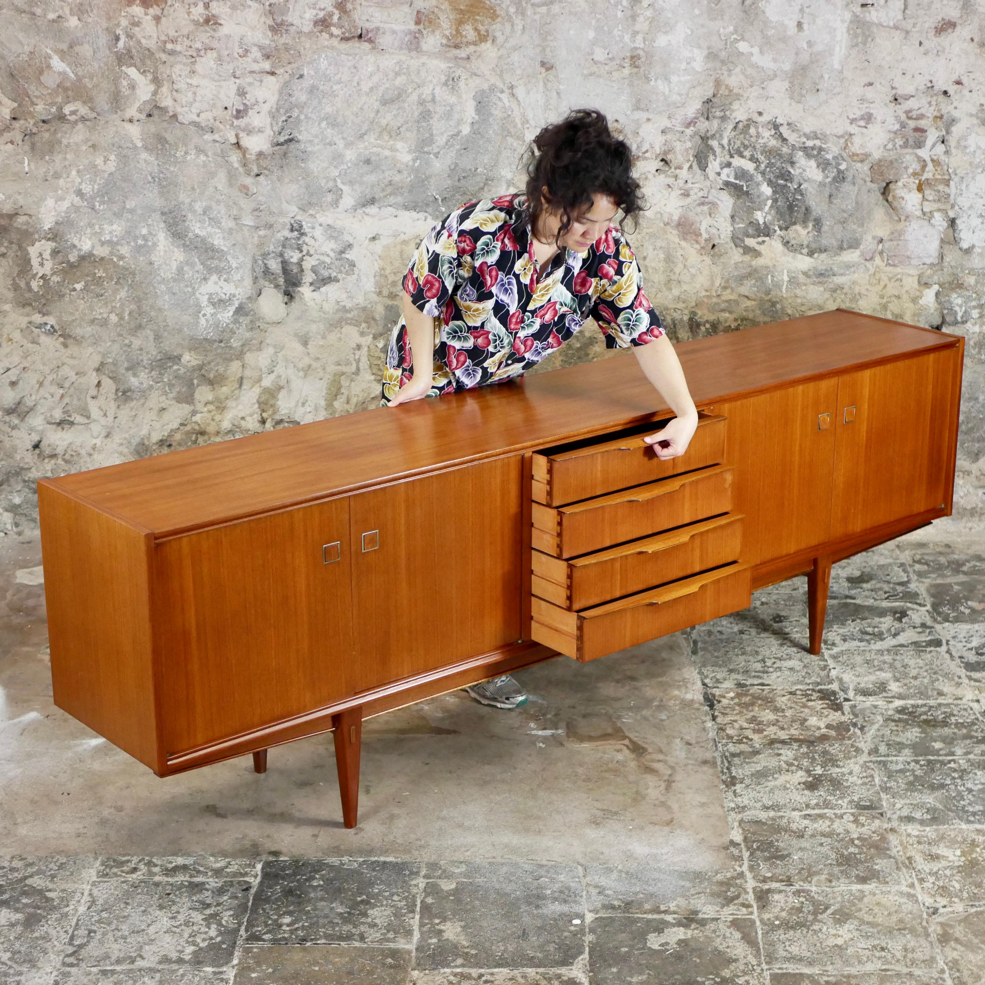 Wood Long teak sideboard by Arnaud Editor, made in France, 1960s