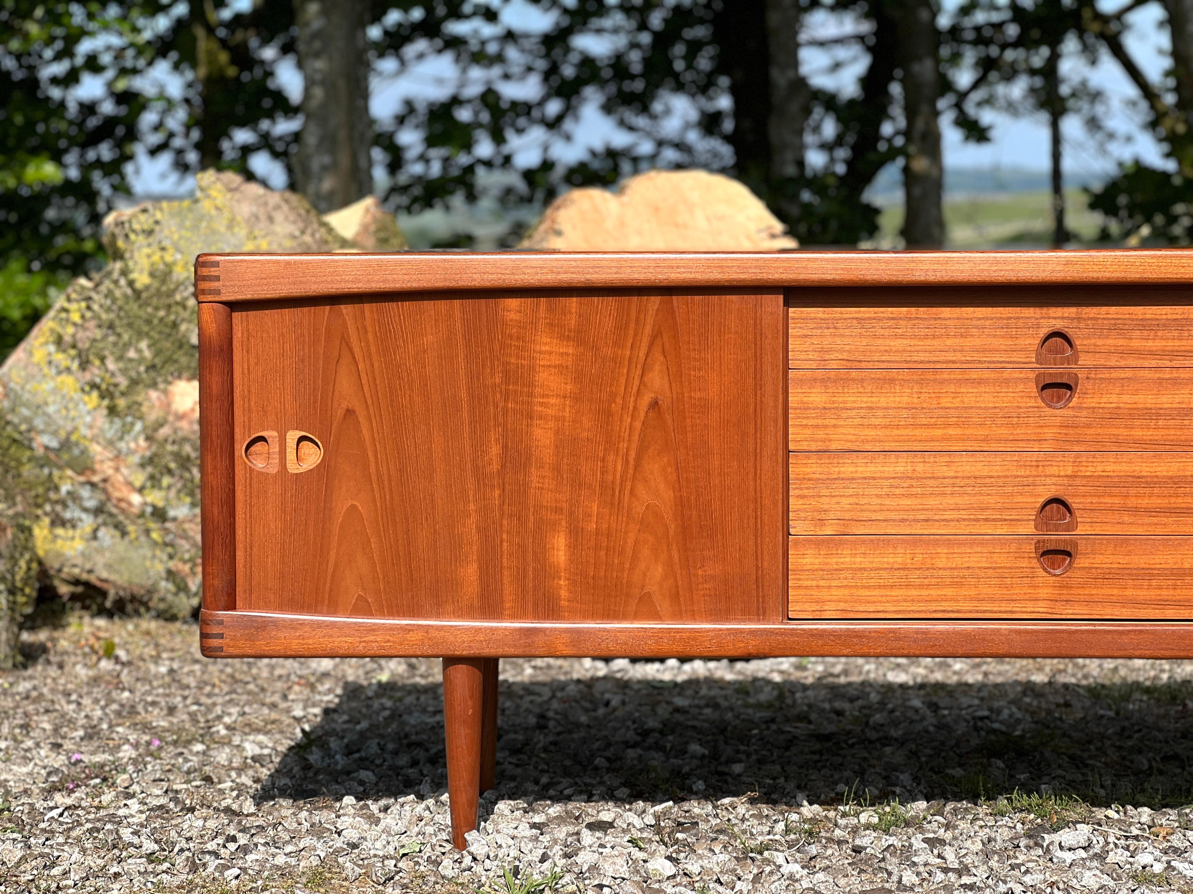 Mid-Century Modern Long teak sideboard by Bramin, Made in Denmark. For Sale