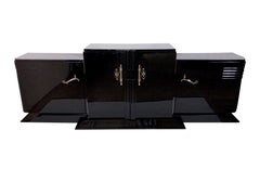 Long Three Meter French Art Deco Sideboard in High Gloss Black Piano Lacquer