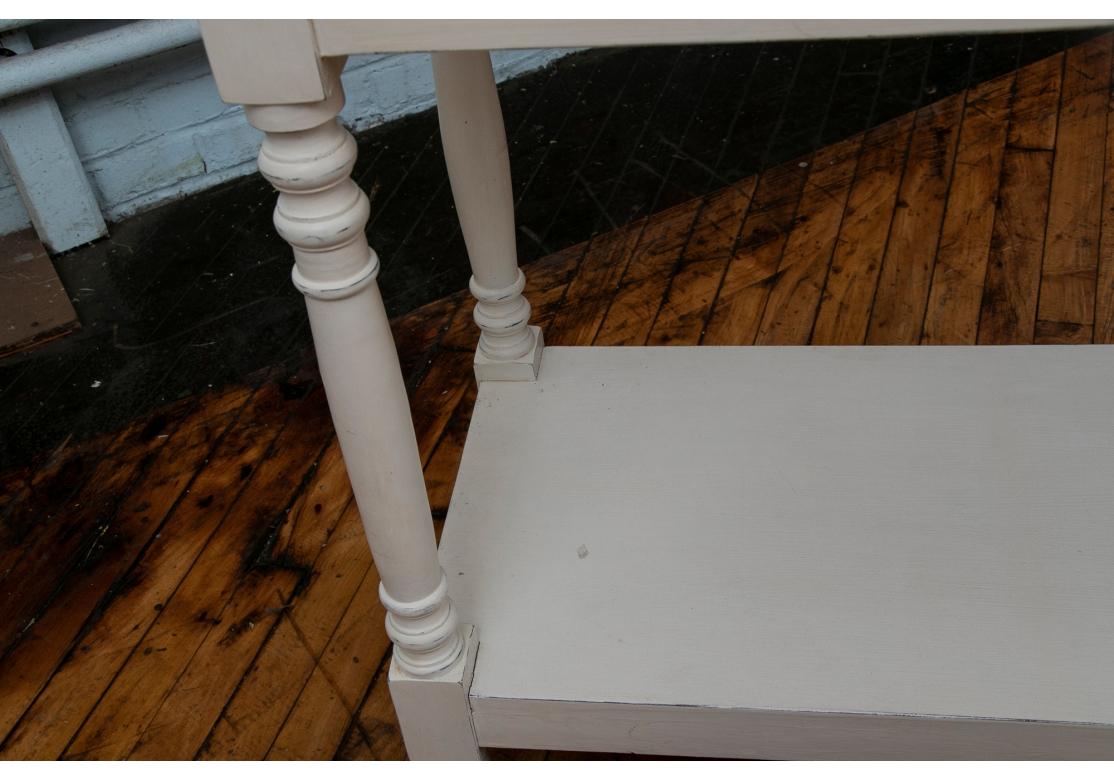 Country Long Tiered Console Table in White Paint For Sale