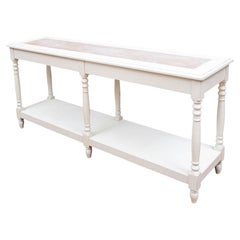 Vintage Long Tiered Console Table in White Paint