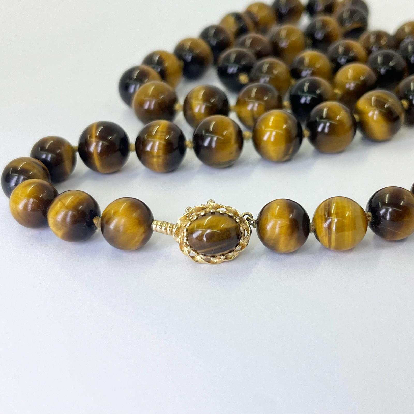 da uomo o donna Collana lunga con perline di occhio di tigre in vendita