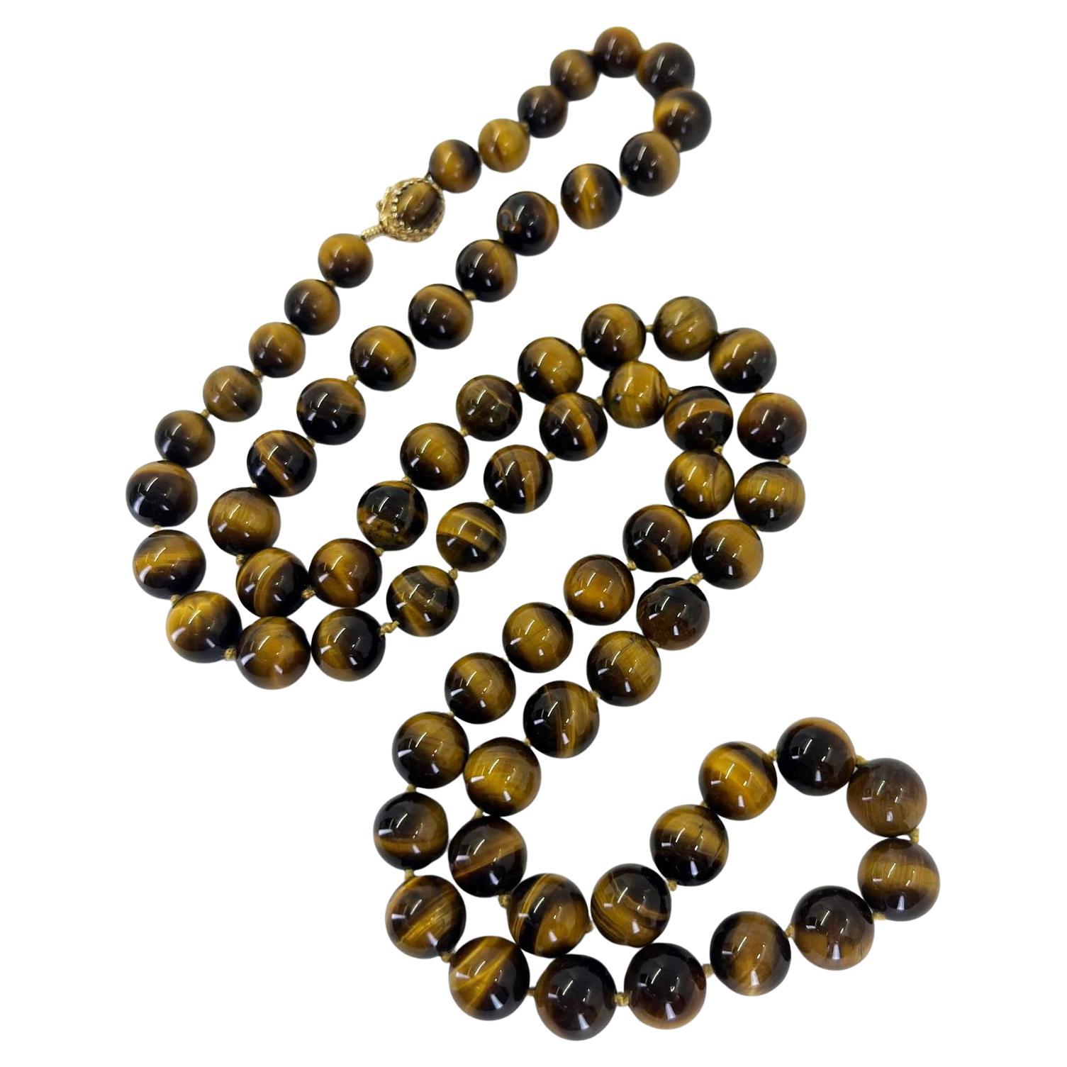 Long Tiger Eye Bead Necklace