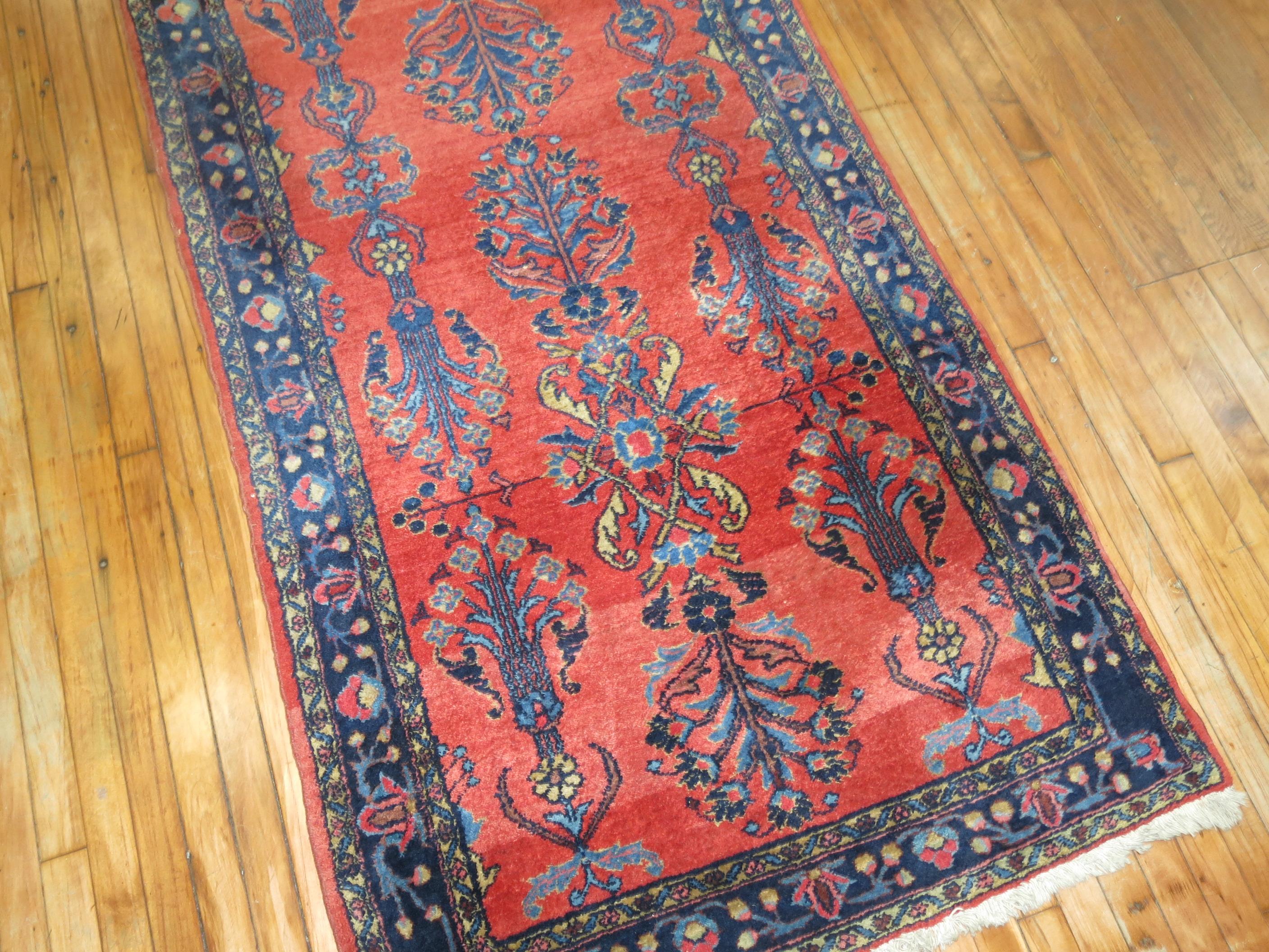 Wool Long Traditional Antique Persian Sarouk Runner For Sale