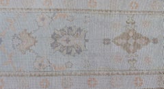 Long Turkish Oushak Runner in Ivory with Faded Green and Terracotta 2'10 x 21'0