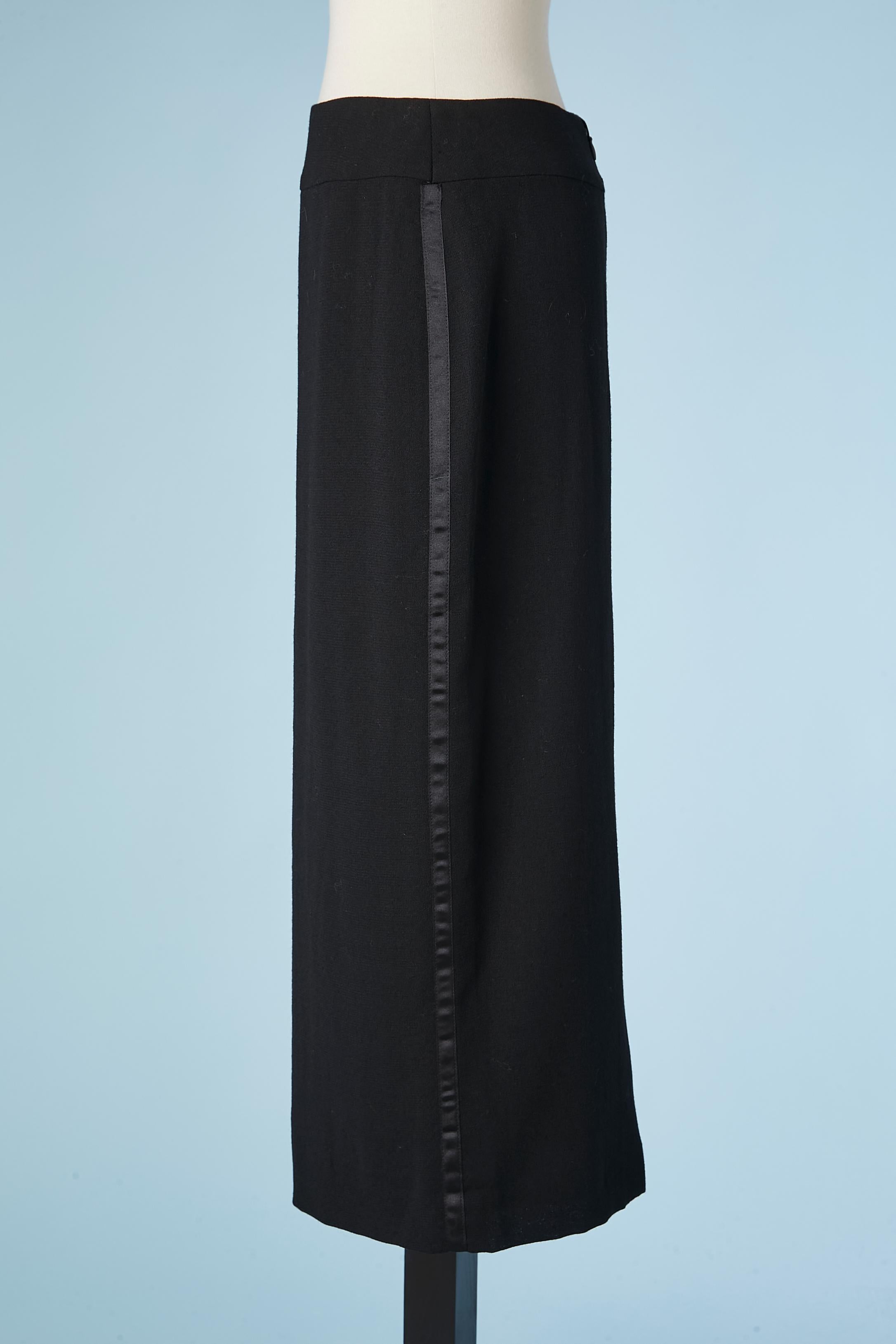 Black Long tuxedo black wool pencil skirt with silk branded lining Chanel  For Sale