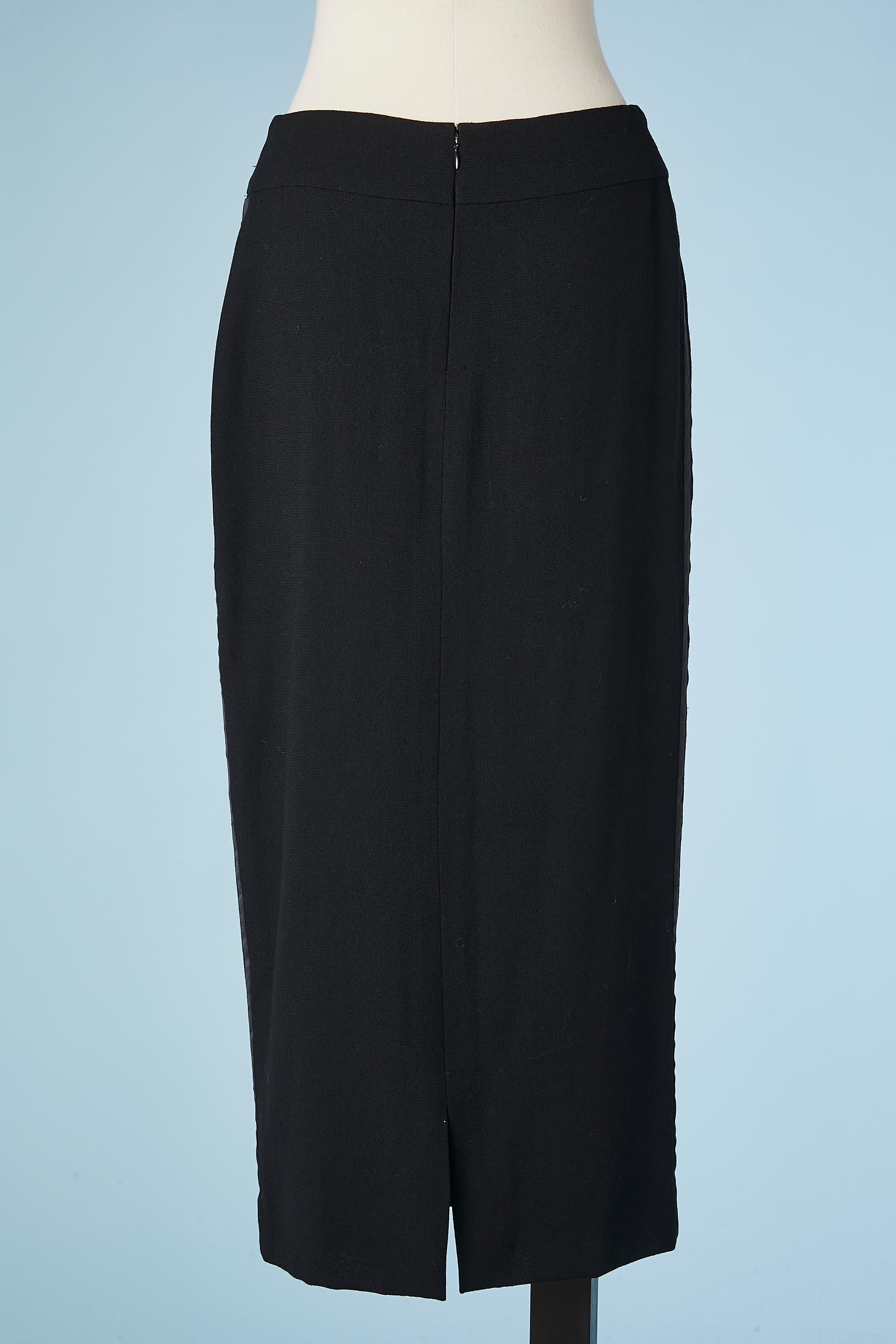 Long tuxedo black wool pencil skirt with silk branded lining Chanel  In Excellent Condition For Sale In Saint-Ouen-Sur-Seine, FR