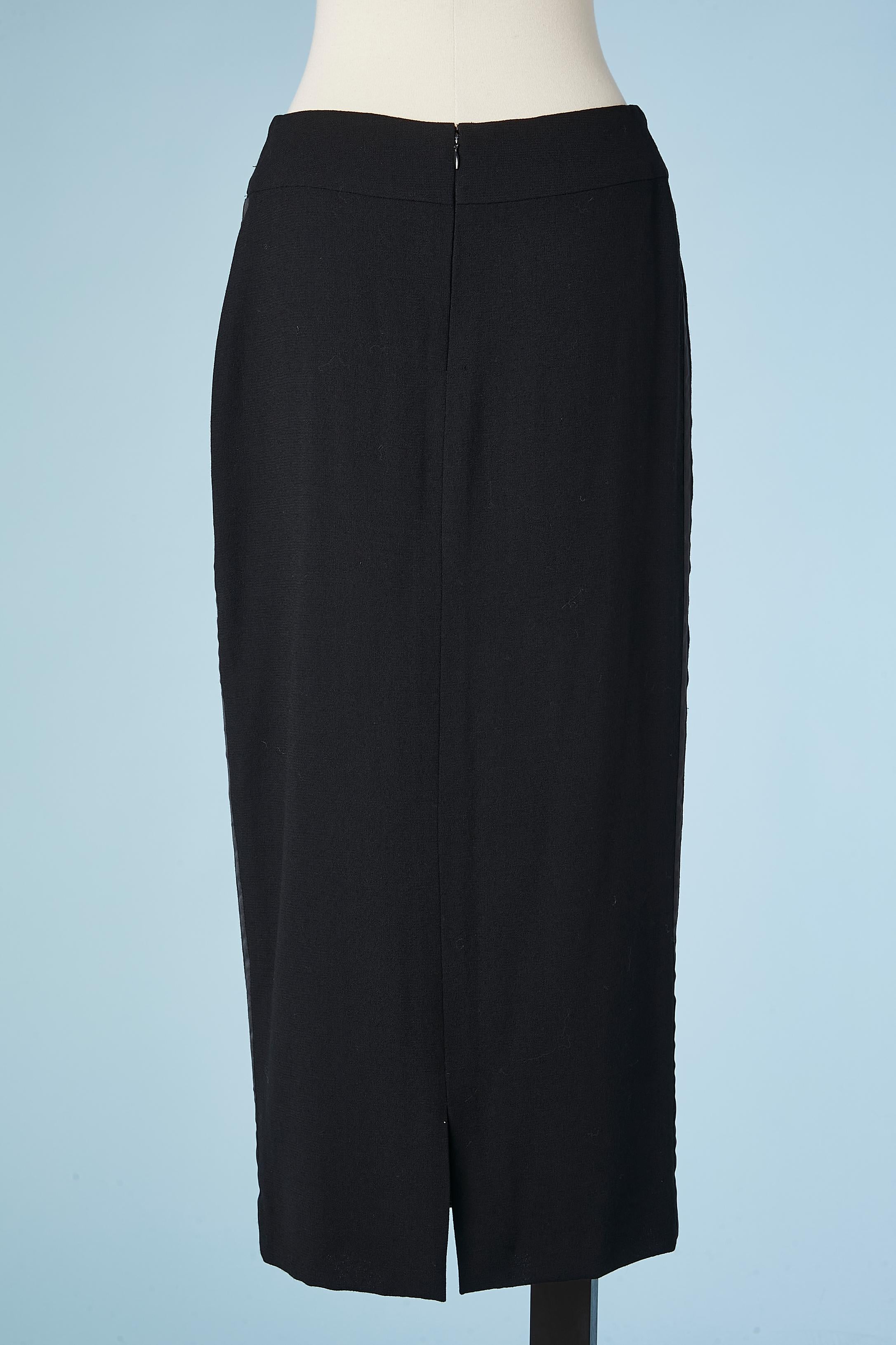 Long tuxedo black wool pencil skirt with silk branded lining Chanel In Excellent Condition For Sale In Saint-Ouen-Sur-Seine, FR