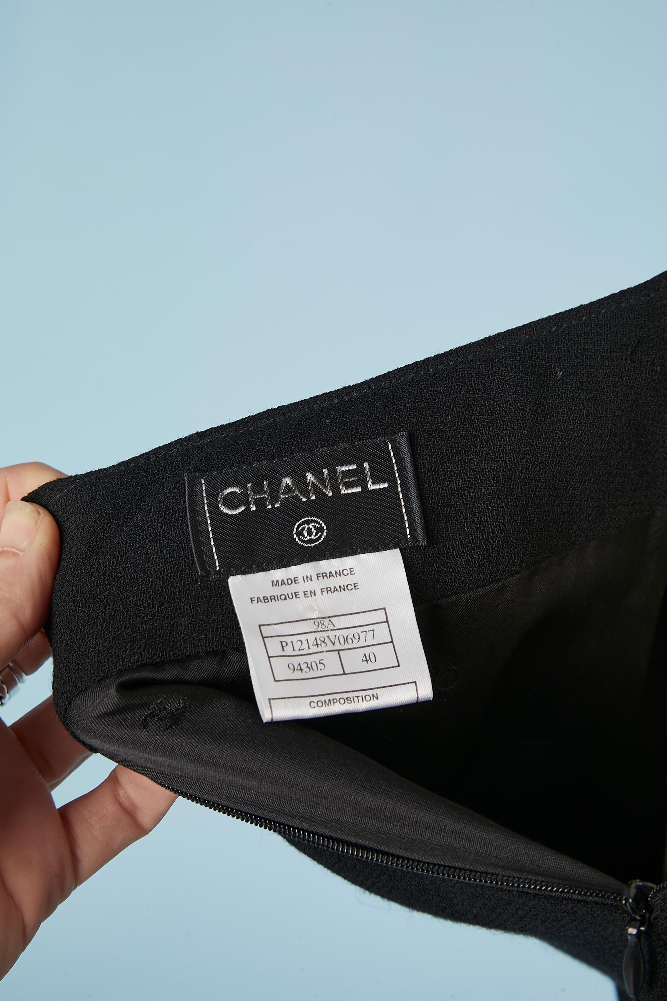Women's or Men's Long tuxedo black wool pencil skirt with silk branded lining Chanel  For Sale