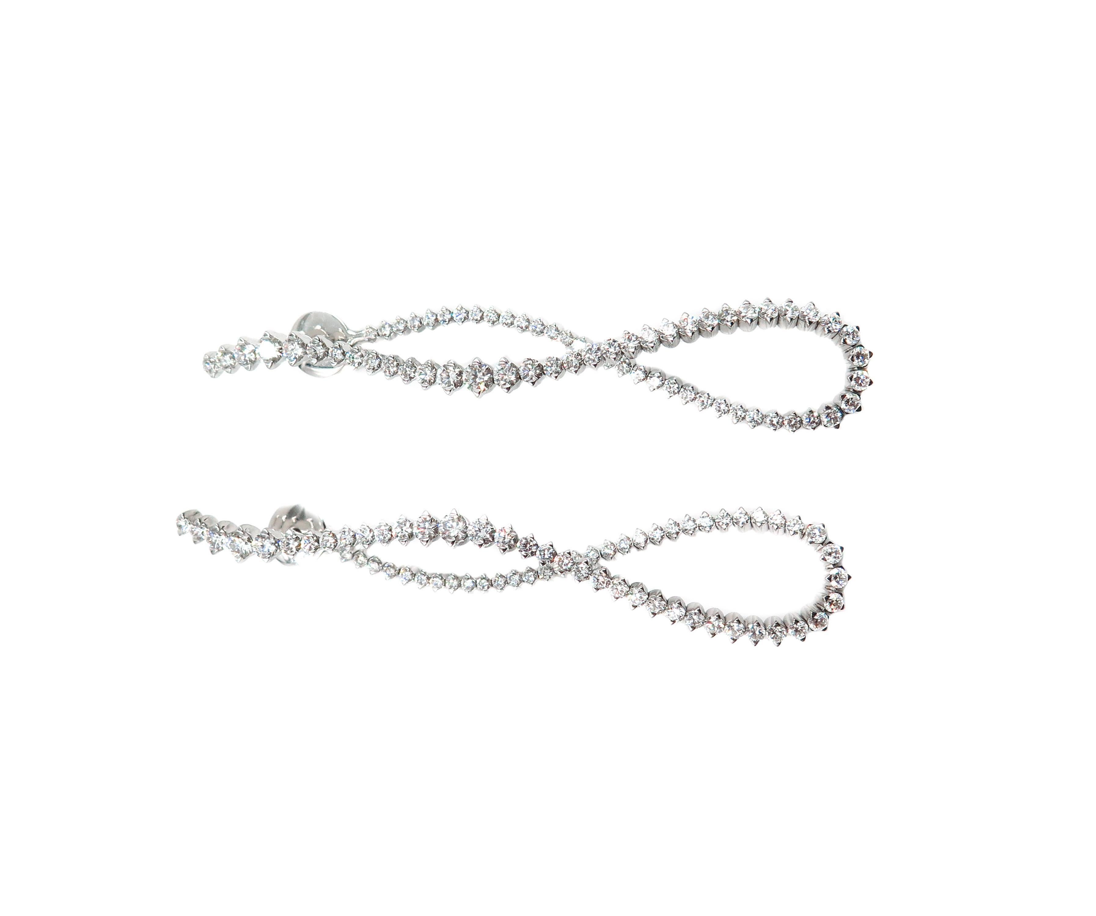 Modern Long Twisted Diamond Earrings
