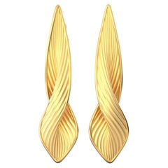 Long Twisted Earrings in 14k Solid Gold Italian Fine Jewelry Made in, Italy