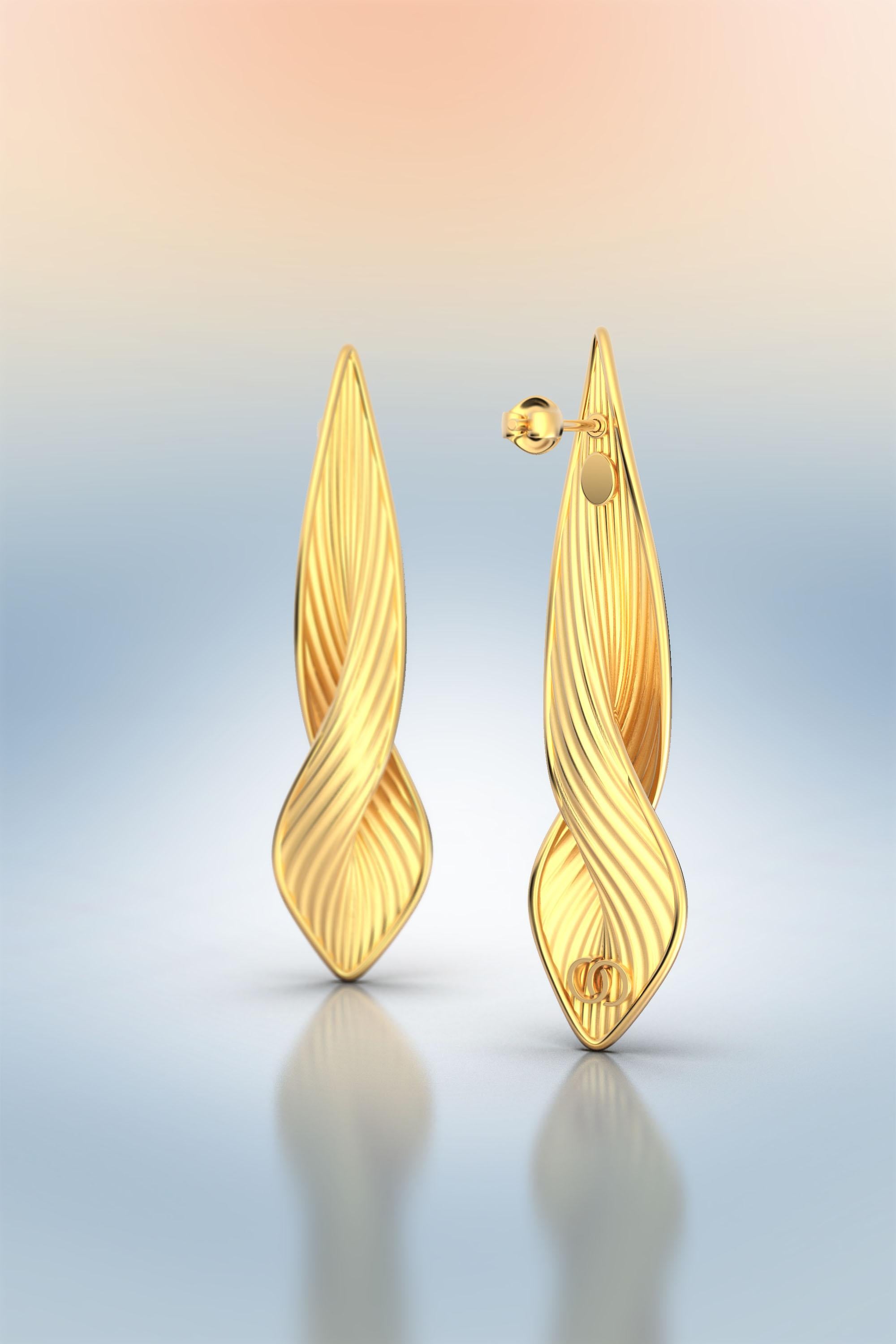 Women's Long Twisted Earrings in 14k Solid Gold Italian Fine Jewelry Made in, Italy For Sale